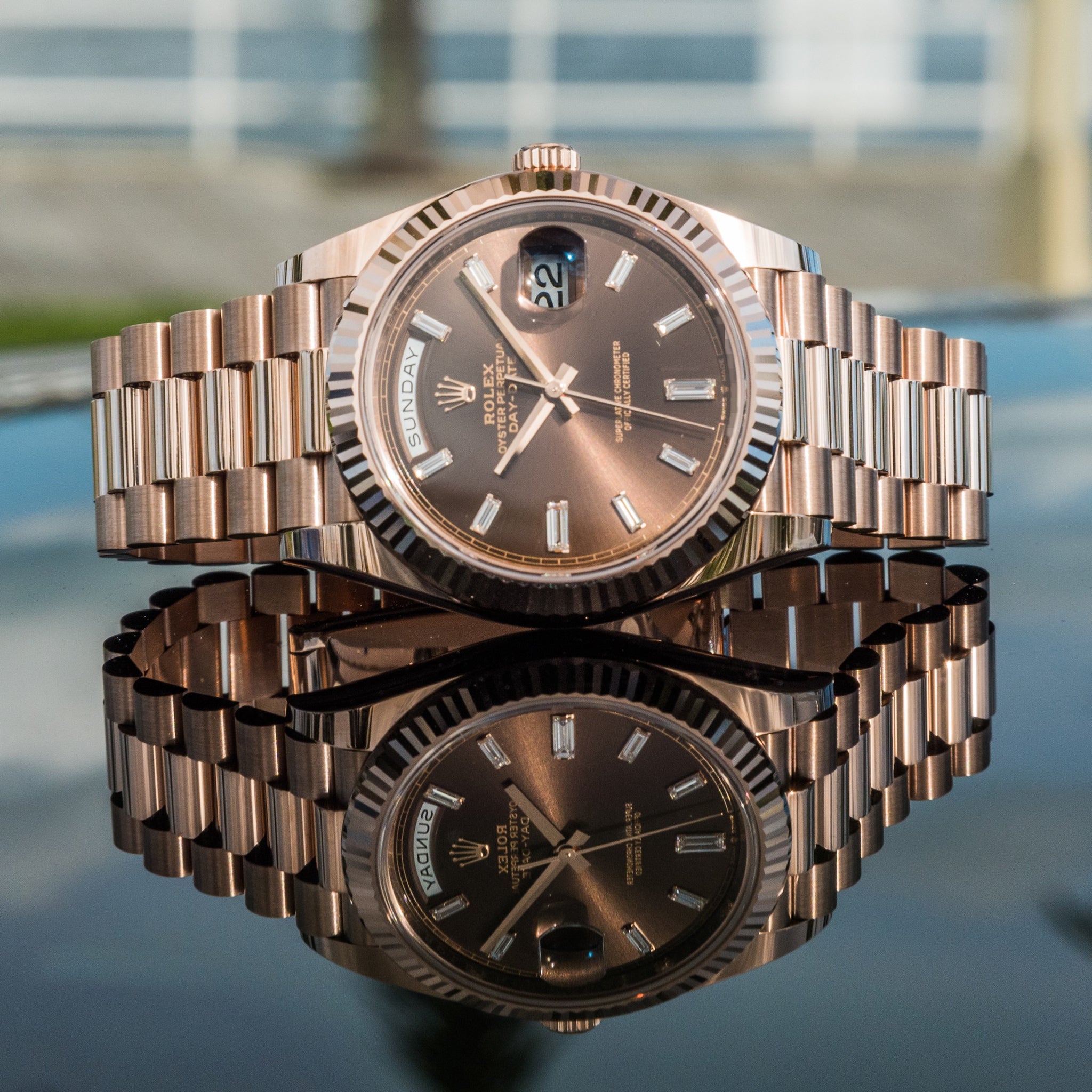 Rolex 2023 Day-Date 40mm Chocolate Baguette 228235