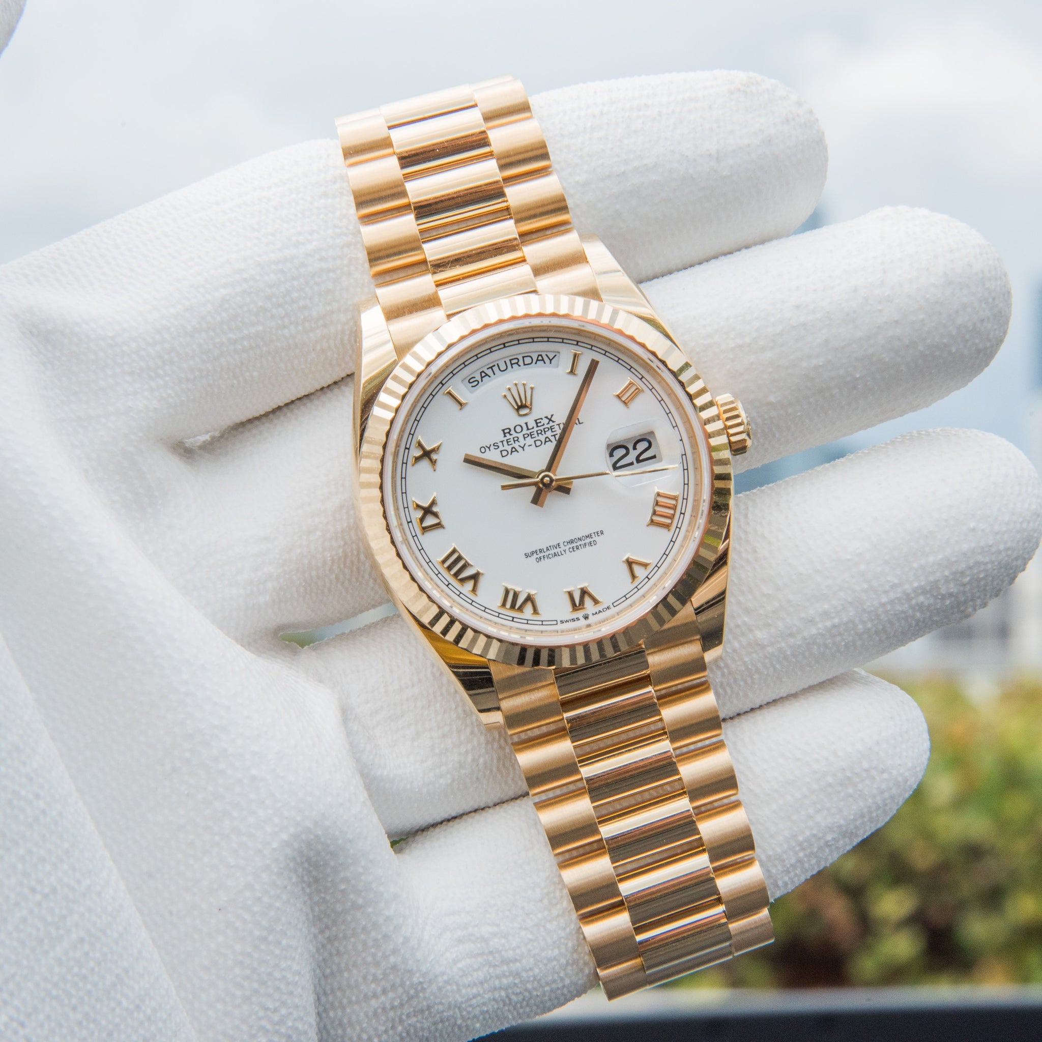 Rolex 2023 Day-Date 36mm White Roman Dial 128238