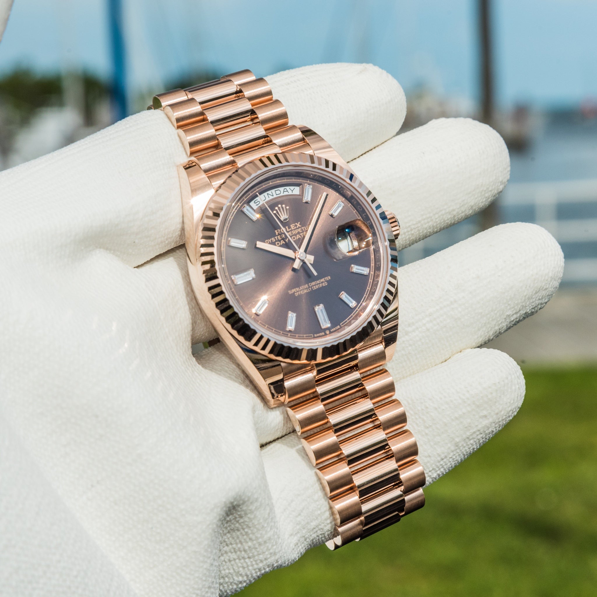 Rolex 2023 Day-Date 40mm Chocolate Baguette 228235