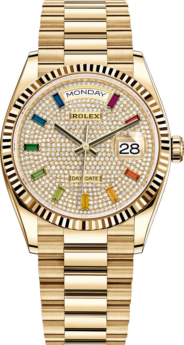 2023 Rolex Daydate 128238 Diamond Pave Rainbow