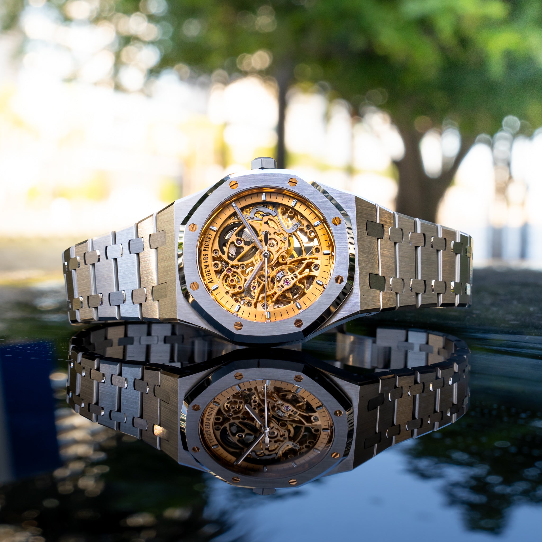 Audemars Piguet 2024 Double Balance Wheel Open worked Stainless Steel Salmon Dial