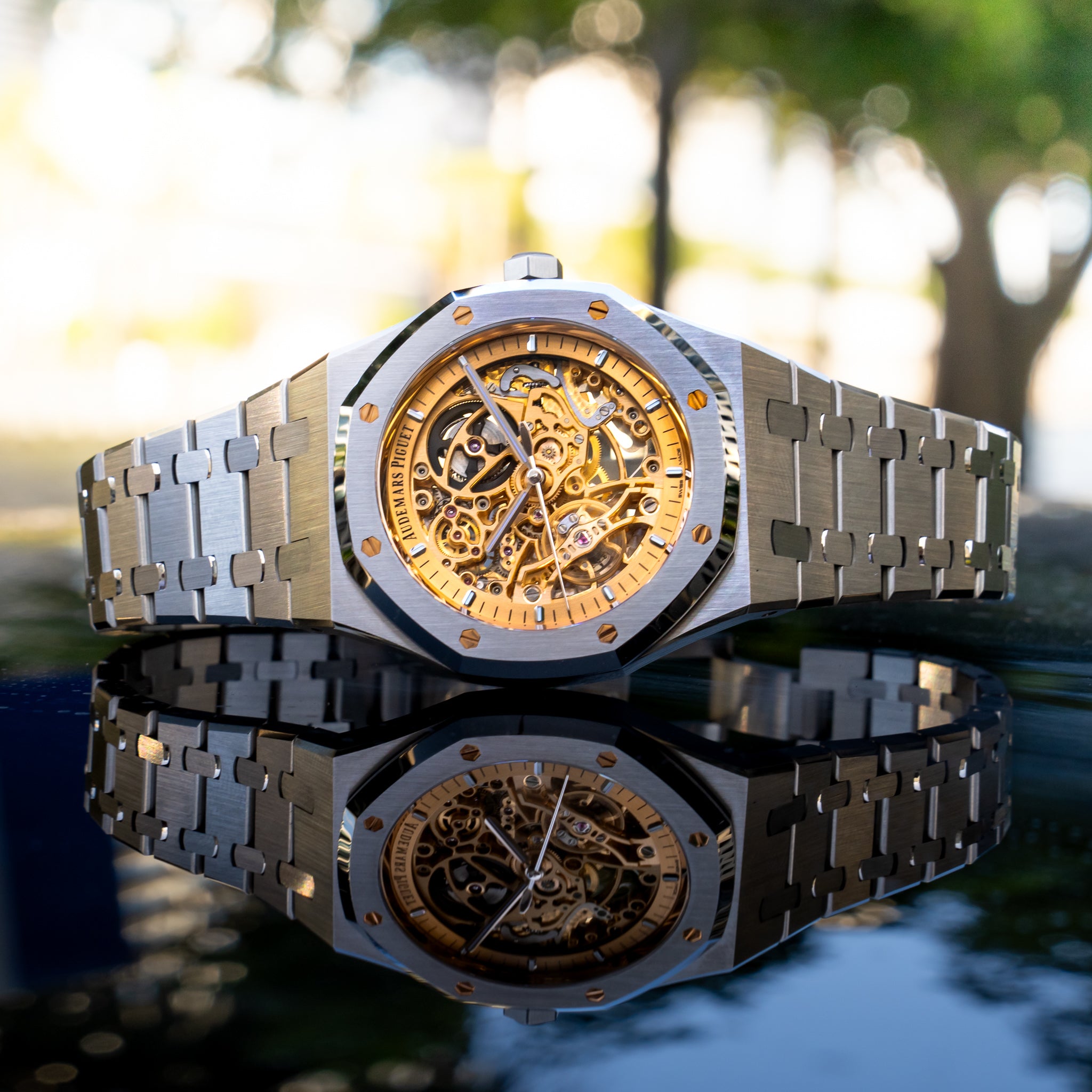 Audemars Piguet 2024 Double Balance Wheel Open worked Stainless Steel Salmon Dial