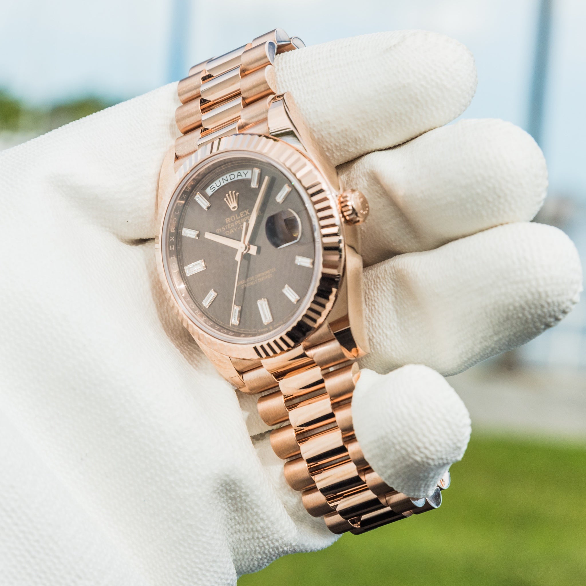 Rolex 2023 Day-Date 40mm Chocolate Baguette 228235