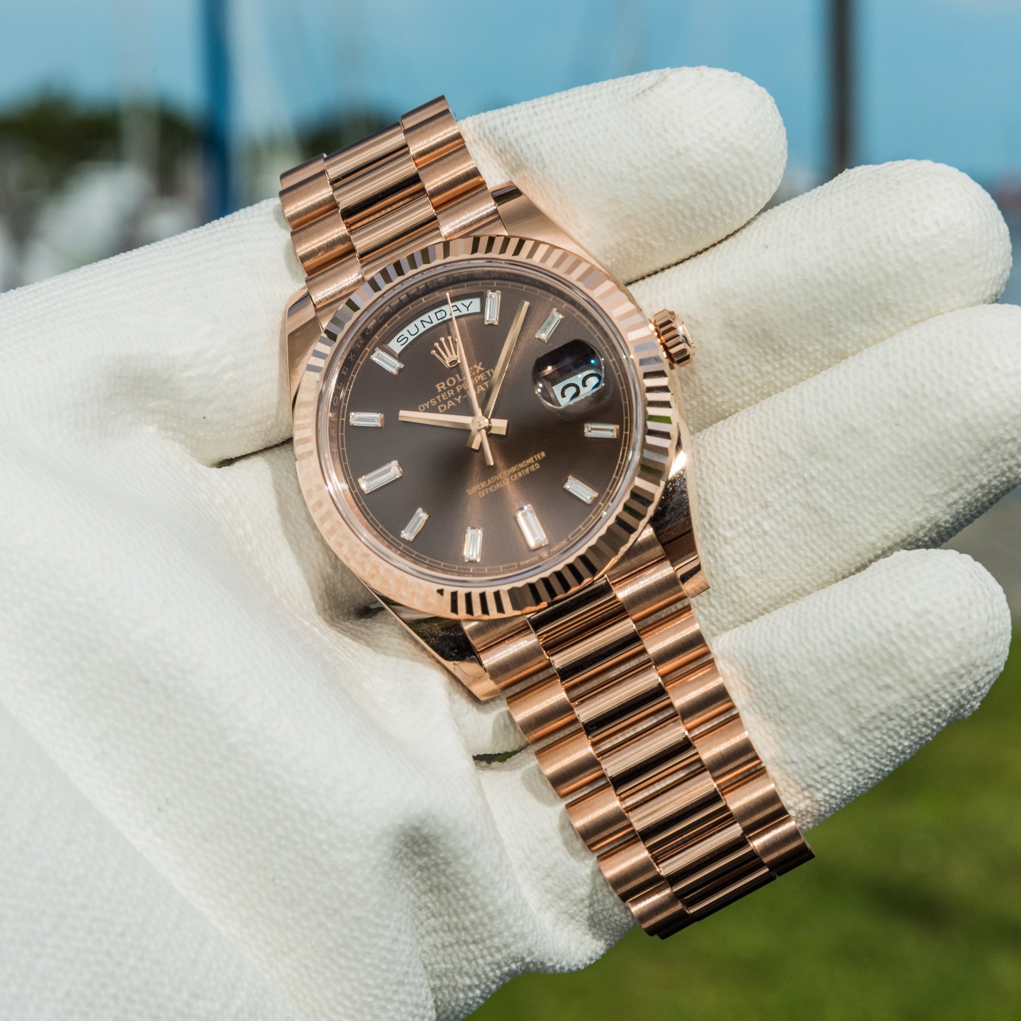Rolex 2023 Day-Date 40mm Chocolate Baguette 228235