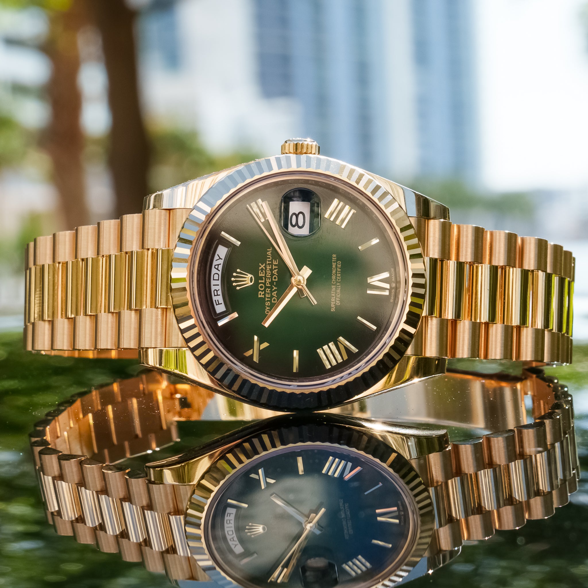 2025 Rolex 228238 Day-Date Green Fume Dial 40mm