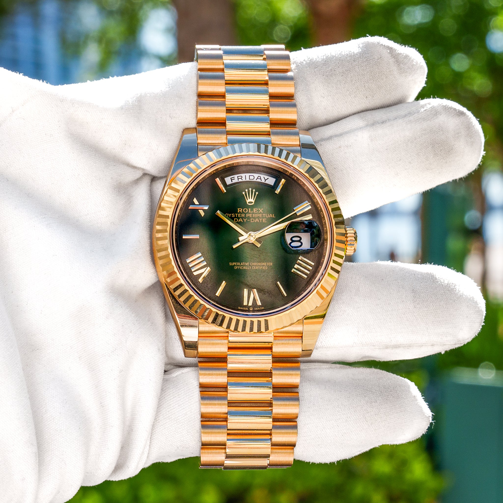 2025 Rolex 228238 Day-Date Green Fume Dial 40mm