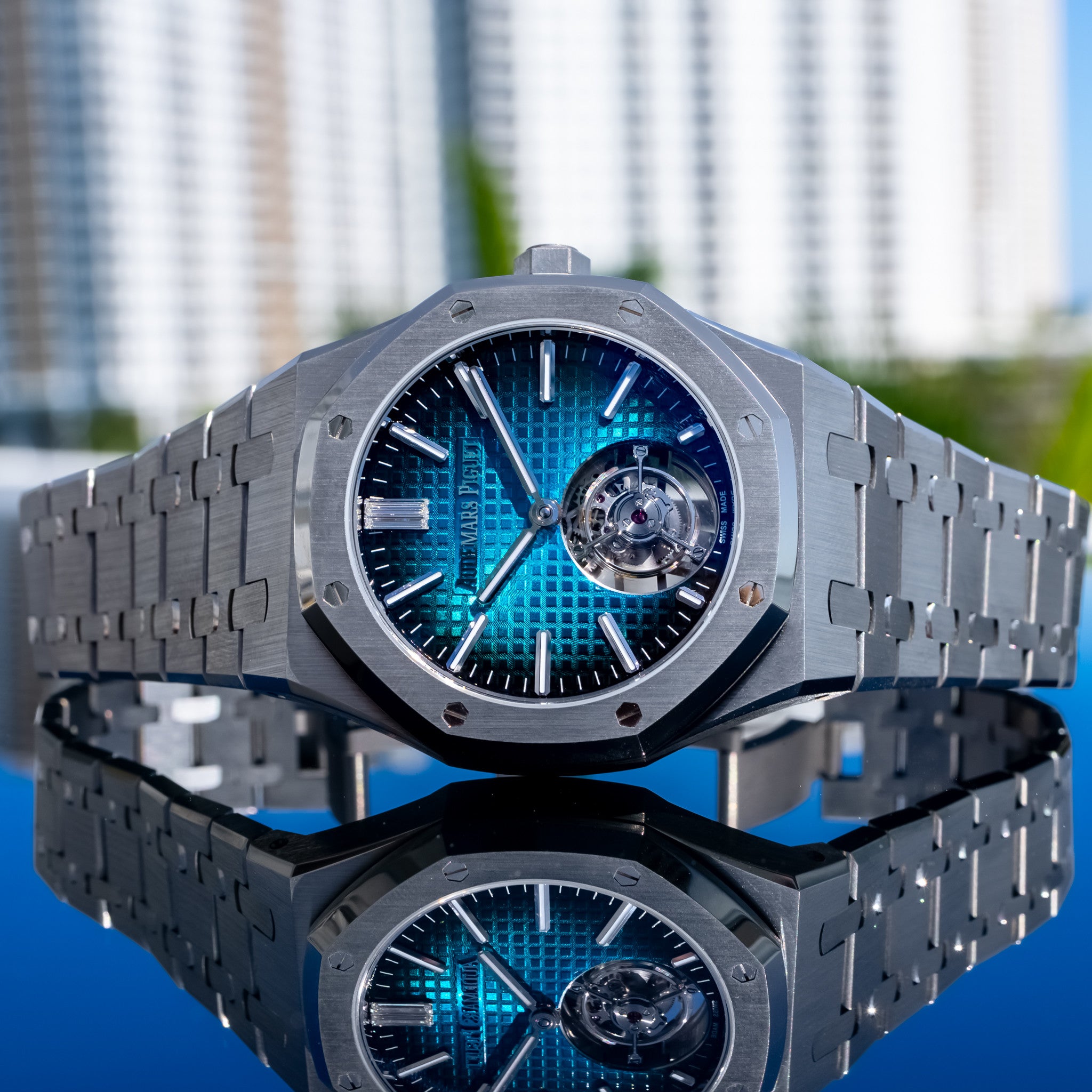 Audemars Piguet Royal Oak Flying Tourbillon Titanium Blue Dial 50th Anniversary 26730ti