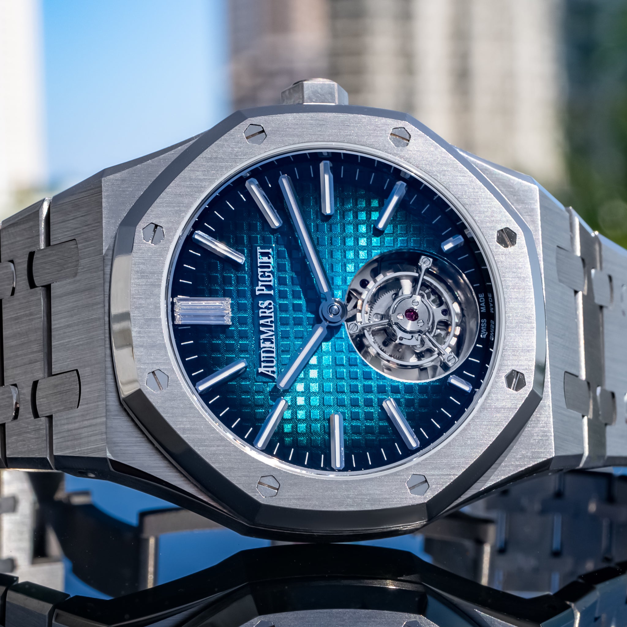 Audemars Piguet Royal Oak Flying Tourbillon Titanium Blue Dial 50th Anniversary 26730ti