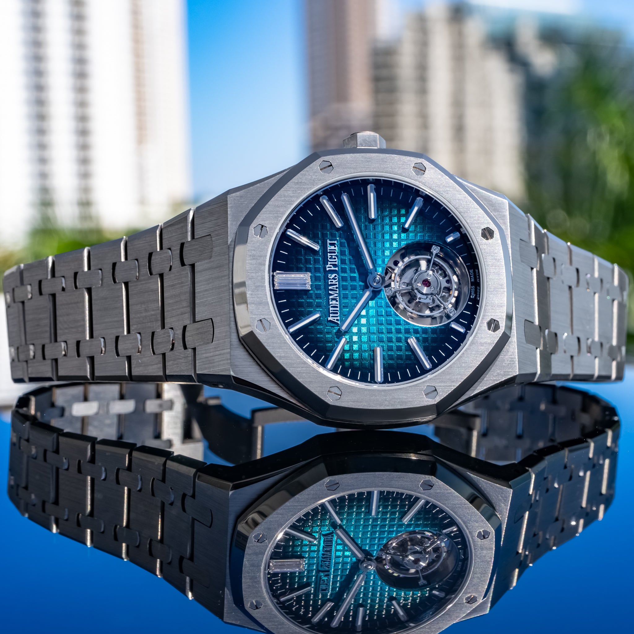 Audemars Piguet Royal Oak Flying Tourbillon Titanium Blue Dial 50th Anniversary 26730ti