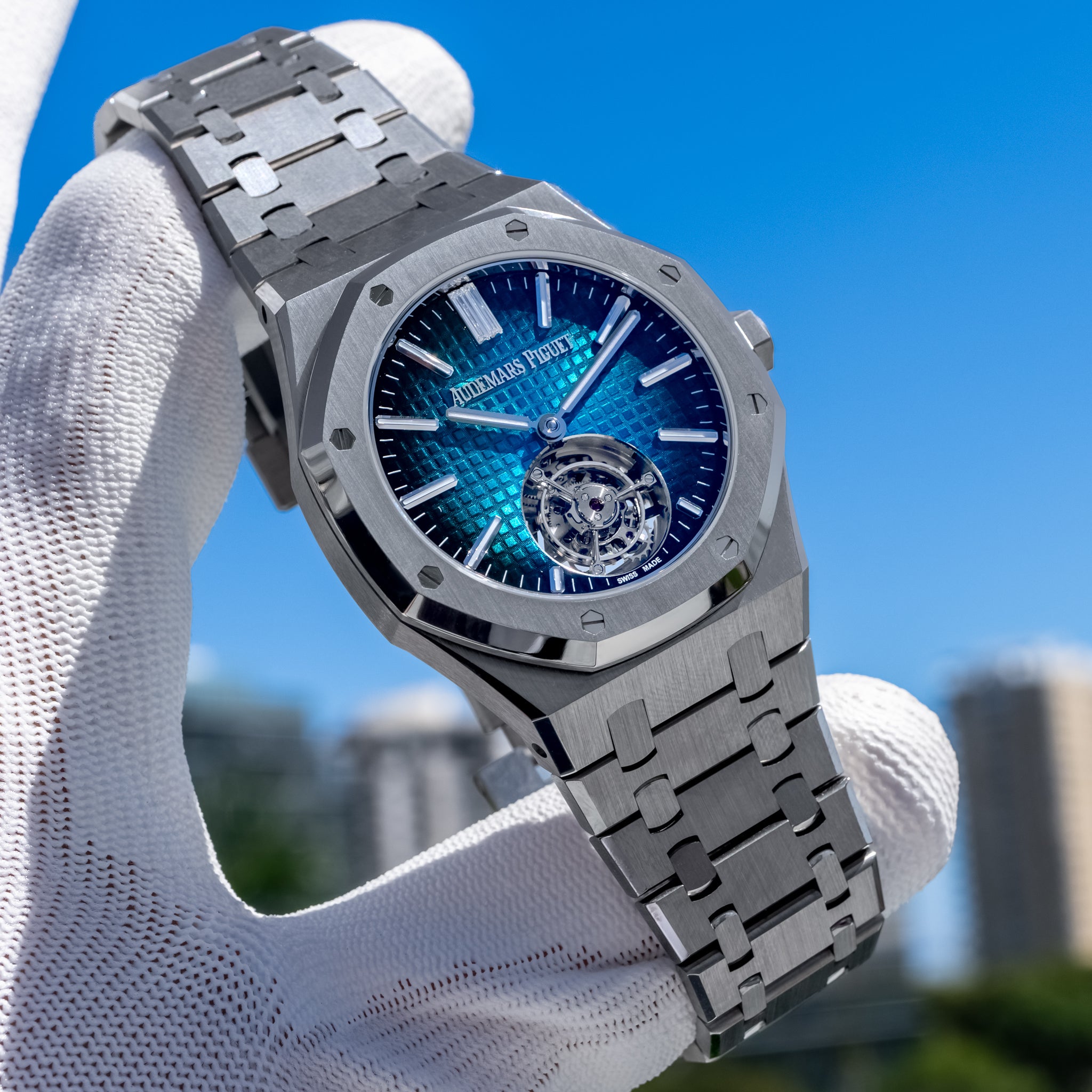 Audemars Piguet Royal Oak Flying Tourbillon Titanium Blue Dial 50th Anniversary 26730ti