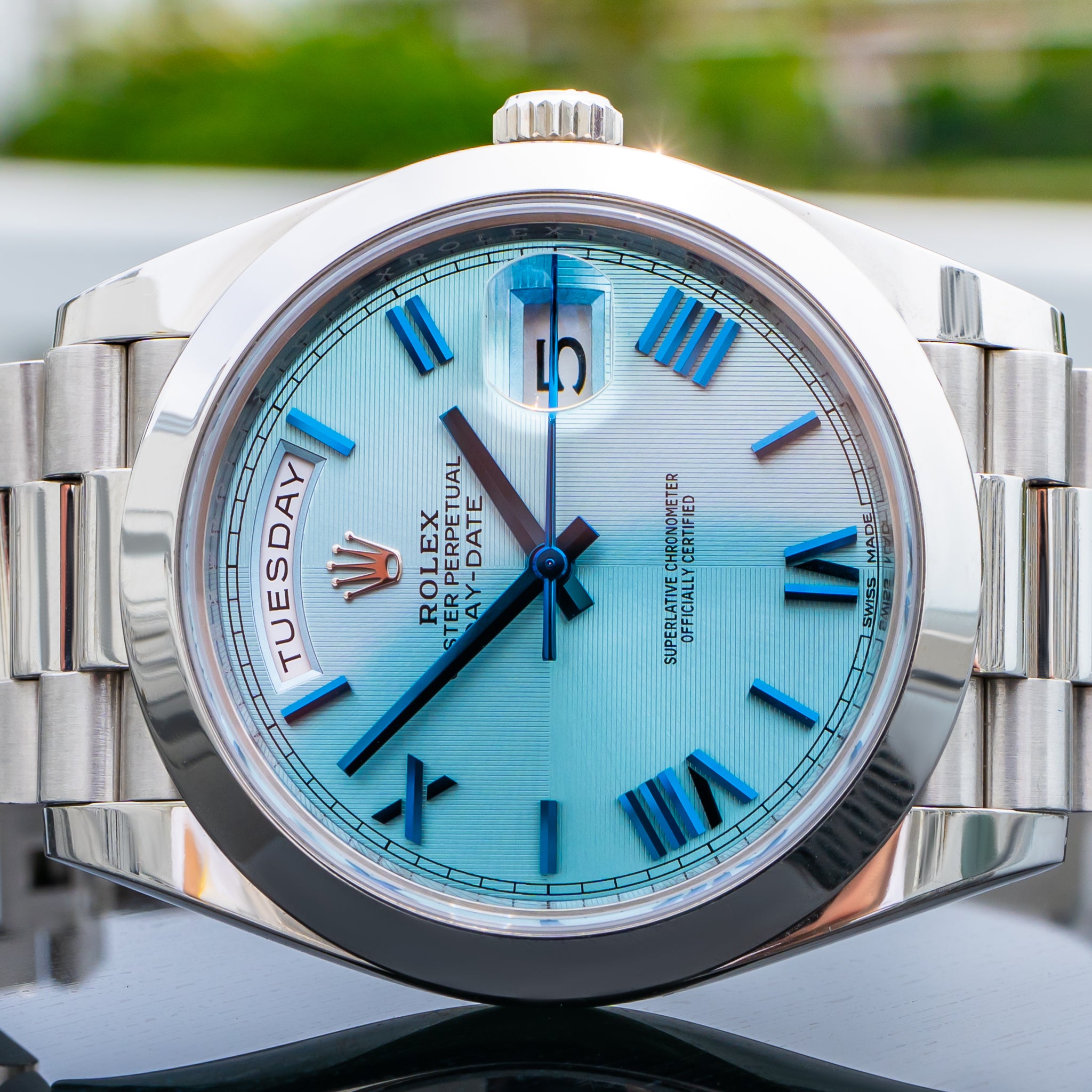 2018 Rolex 228206 Day-Date Platinum Ice Blue Dial 40mm