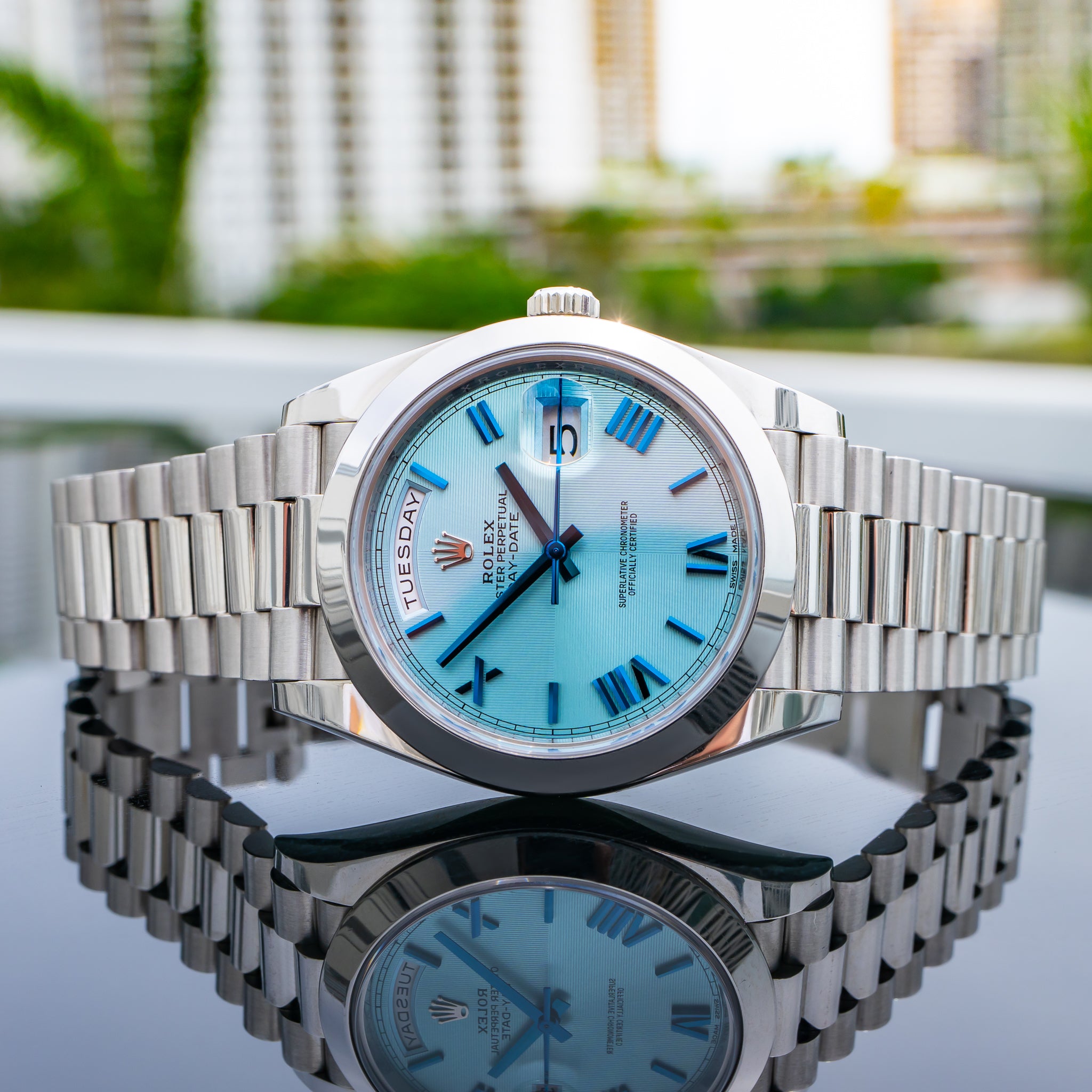 2018 Rolex 228206 Day-Date Platinum Ice Blue Dial 40mm