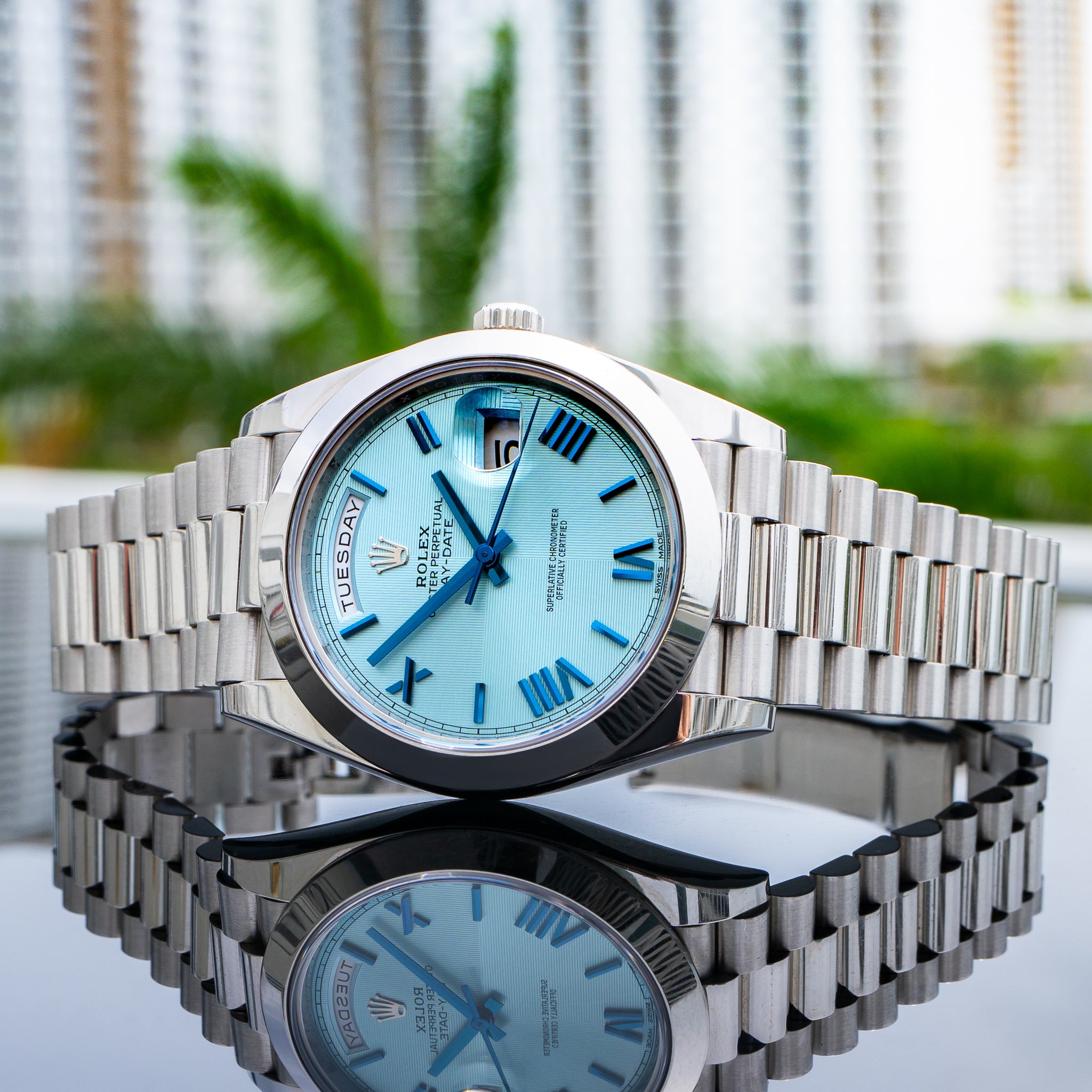 2018 Rolex 228206 Day-Date Platinum Ice Blue Dial 40mm