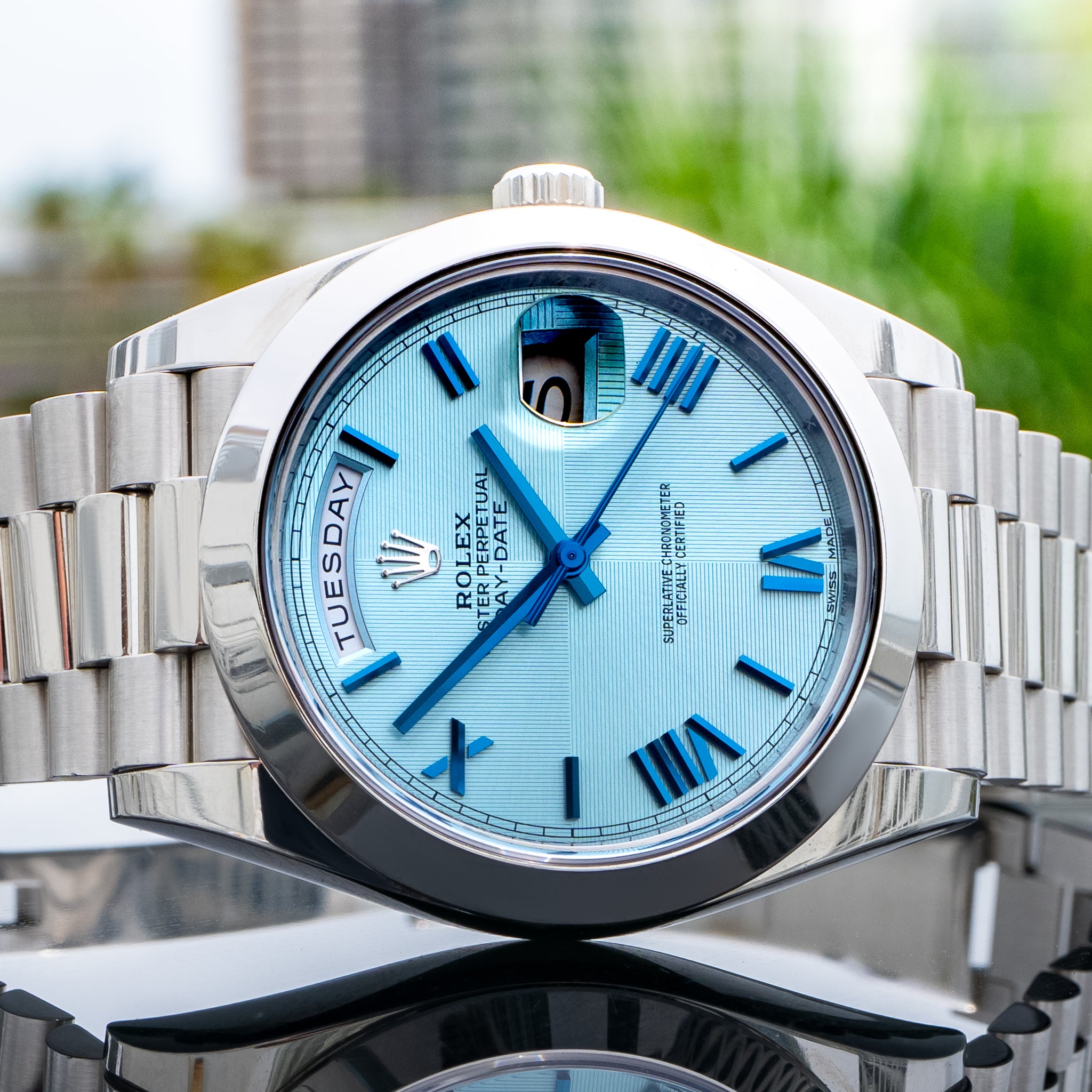 2018 Rolex 228206 Day-Date Platinum Ice Blue Dial 40mm