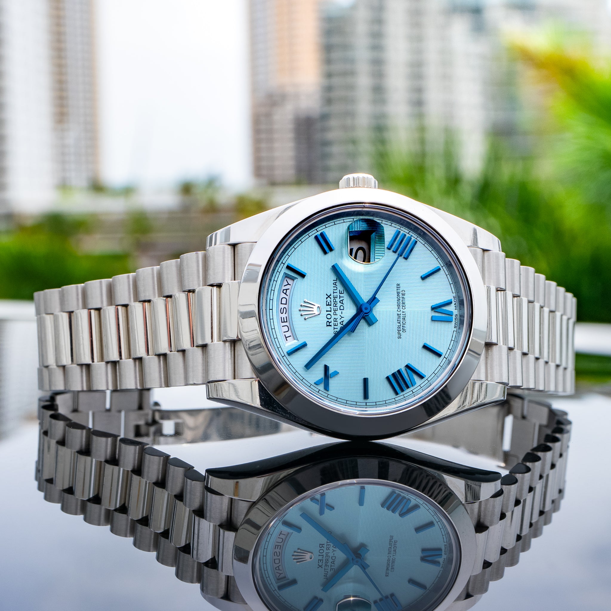 2018 Rolex 228206 Day-Date Platinum Ice Blue Dial 40mm