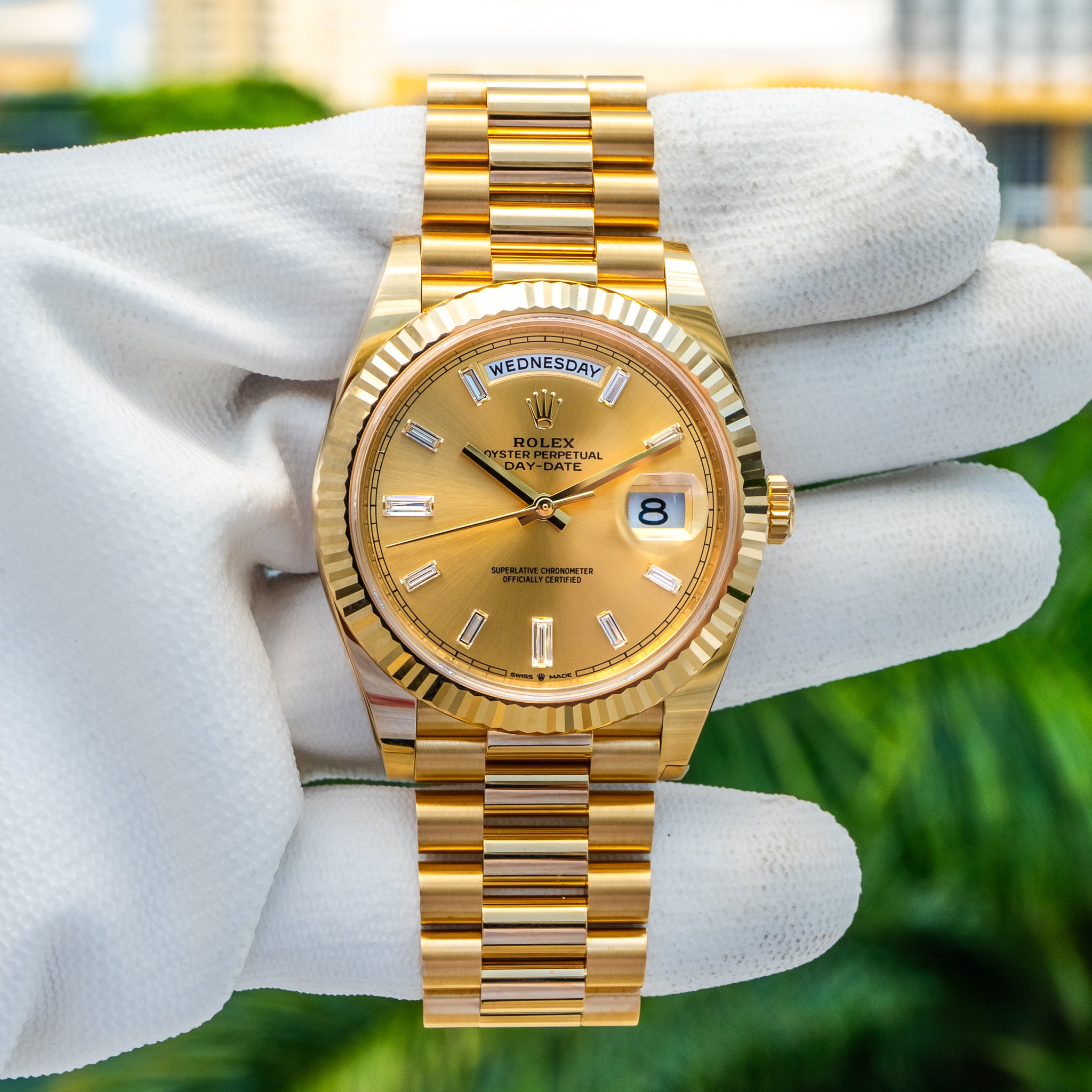 2024 Rolex Day-Date 228238A Yellow Gold Baguette 40mm