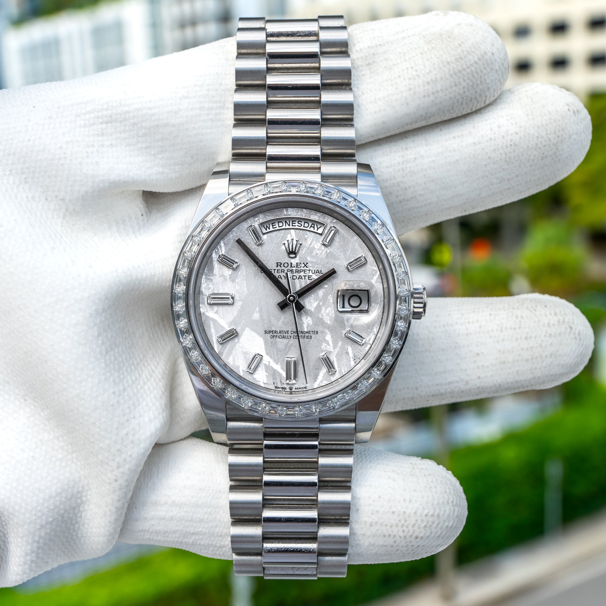 Rolex 228396TBR Day-Date Platinum Baguette Bezel Meteorite 40mm