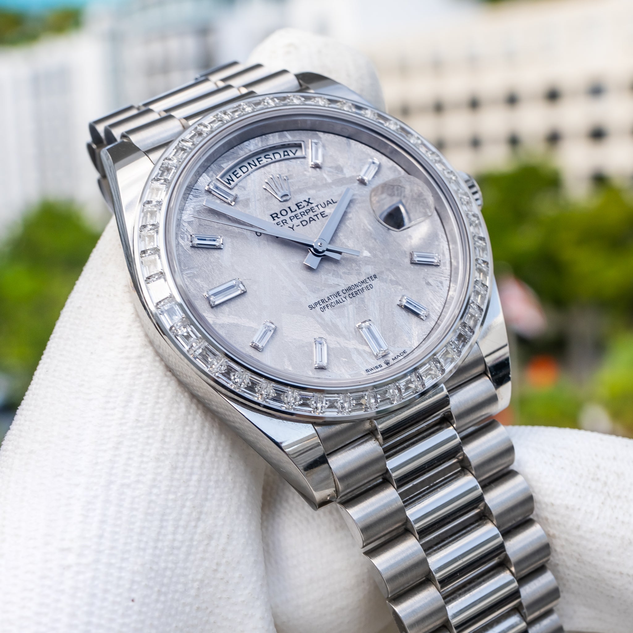 Rolex 228396TBR Day-Date Platinum Baguette Bezel Meteorite 40mm