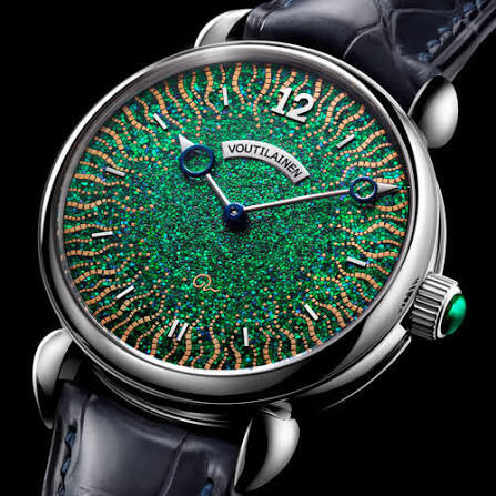 Kari Voutilainen decorative dial in green with gold and shell inlay work