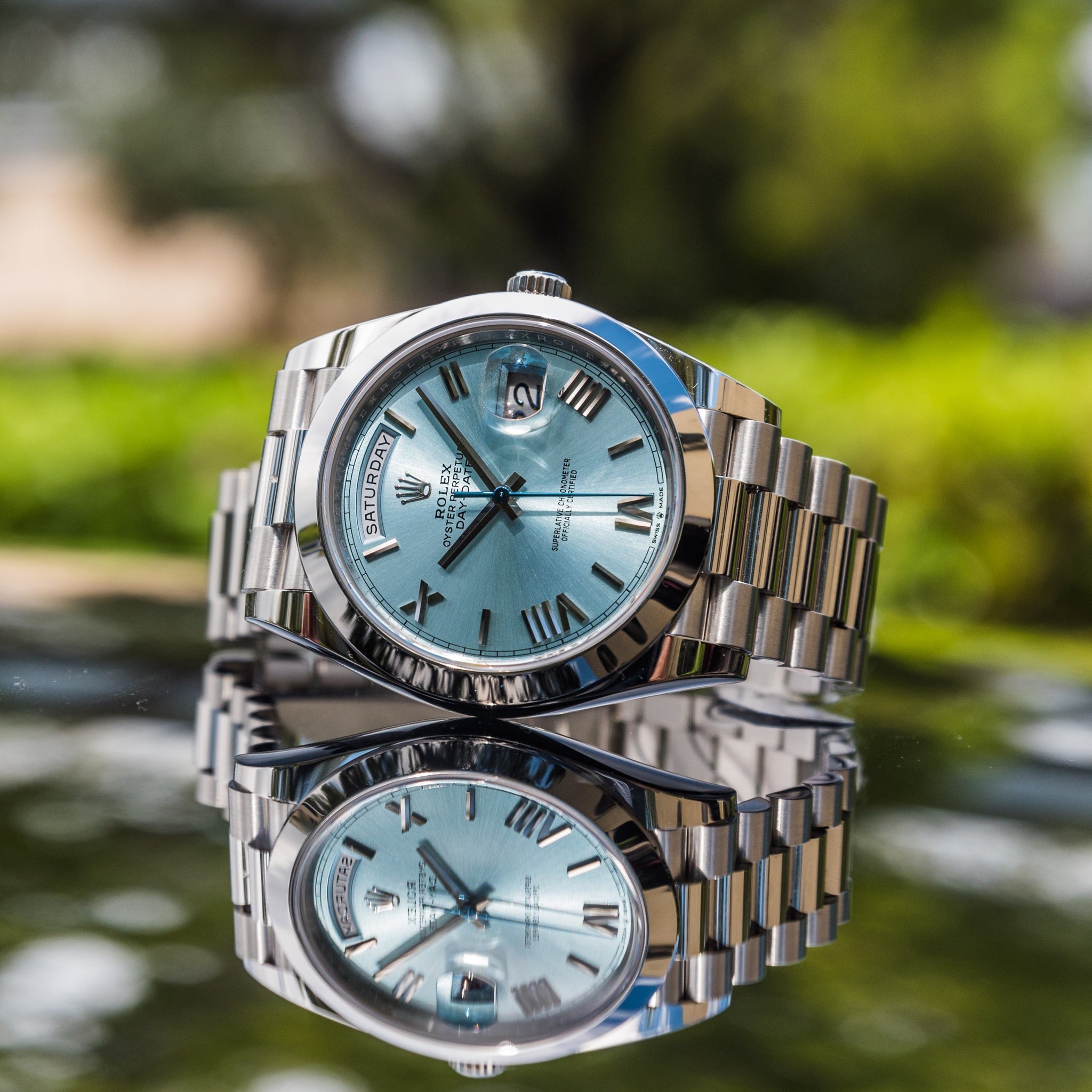 Rolex 2022 Day-Date 40mm Platinum Blue Ice Dial 228206