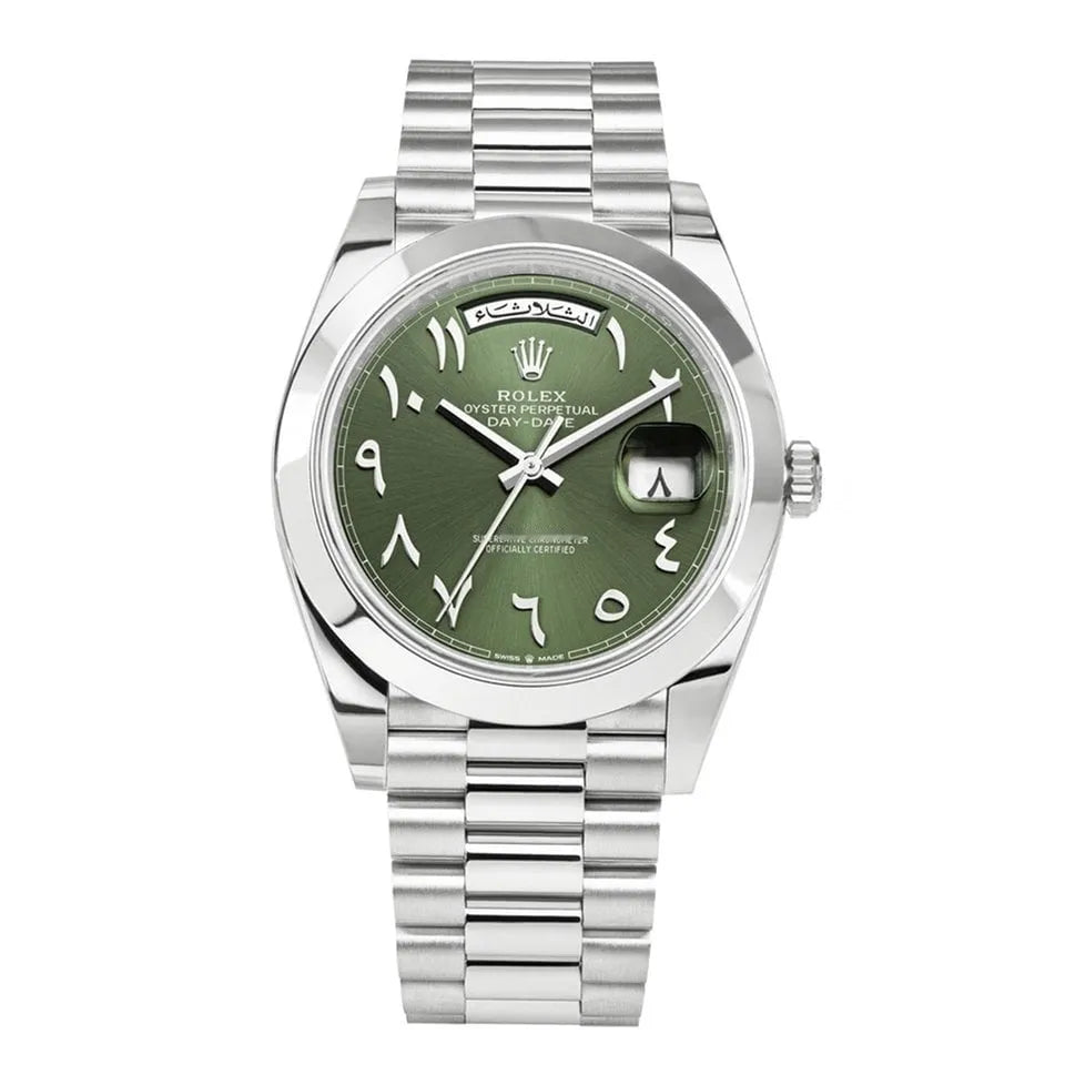 Rolex 2022 Day-Date 40mm Arabic Platinum Olive Dial 228206