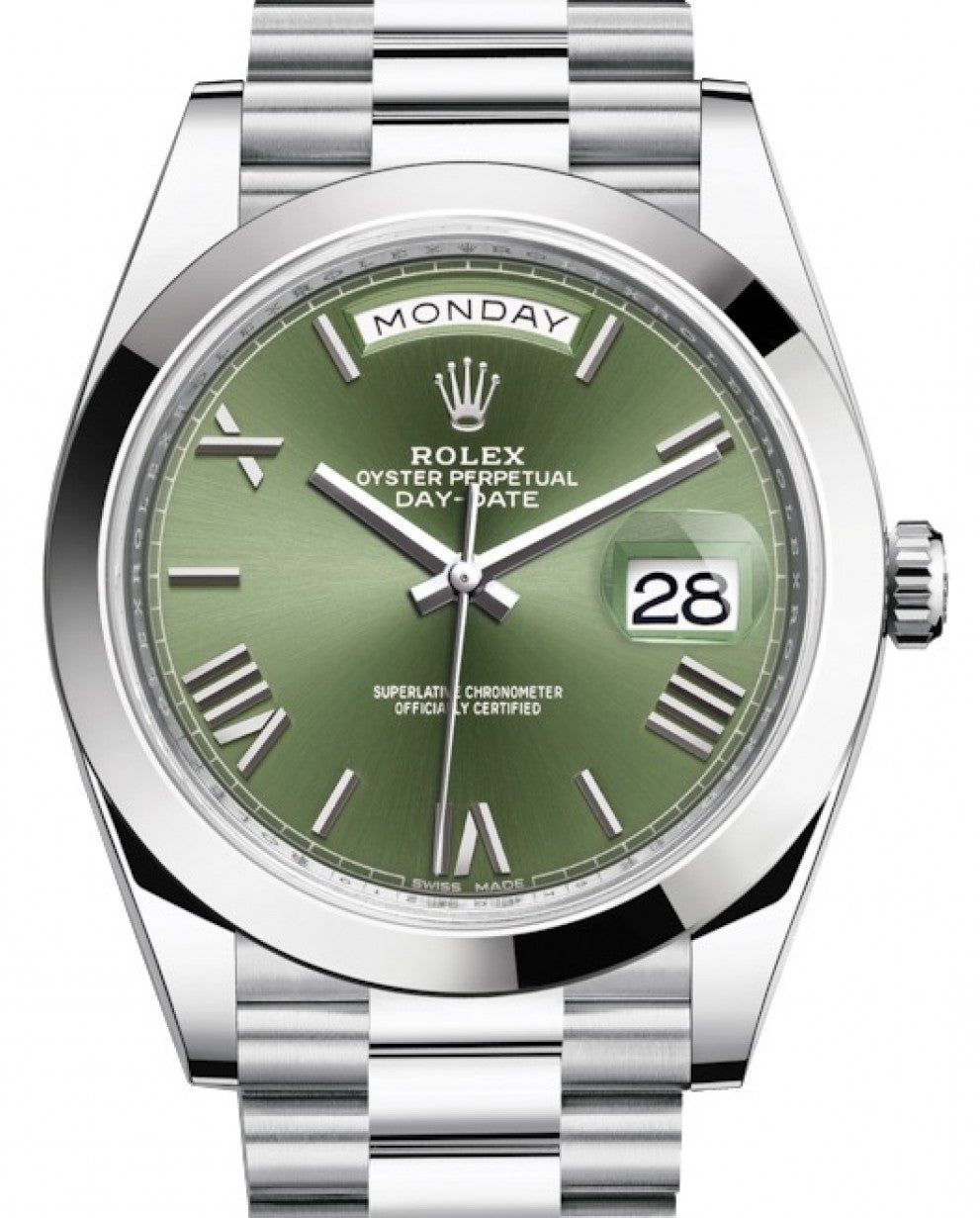 Rolex 2022 Day-Date 40mm Platinum Olive Dial 228206