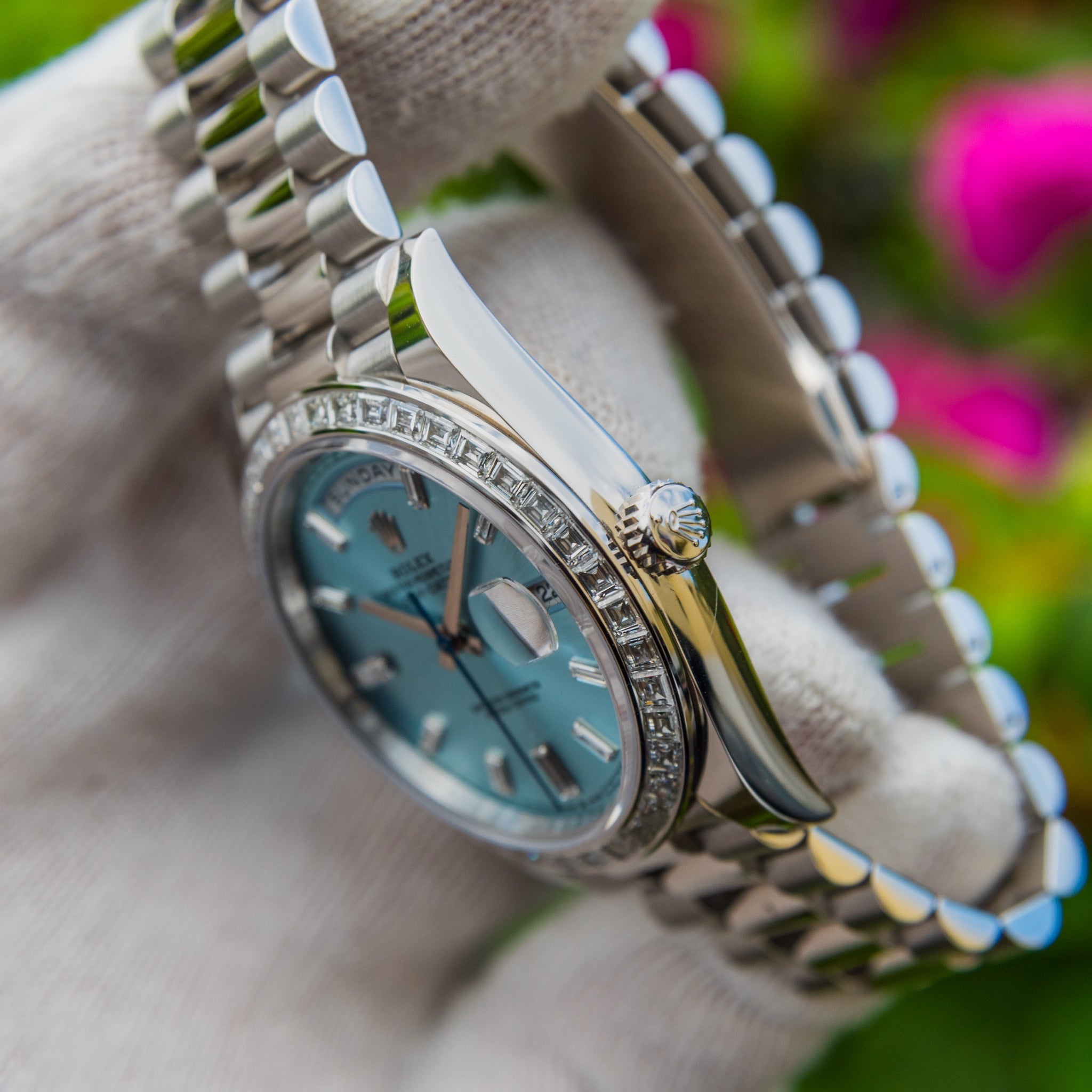 Rolex 2022 Day-Date 40mm Platinum with Baguette Bezel 228396TBR