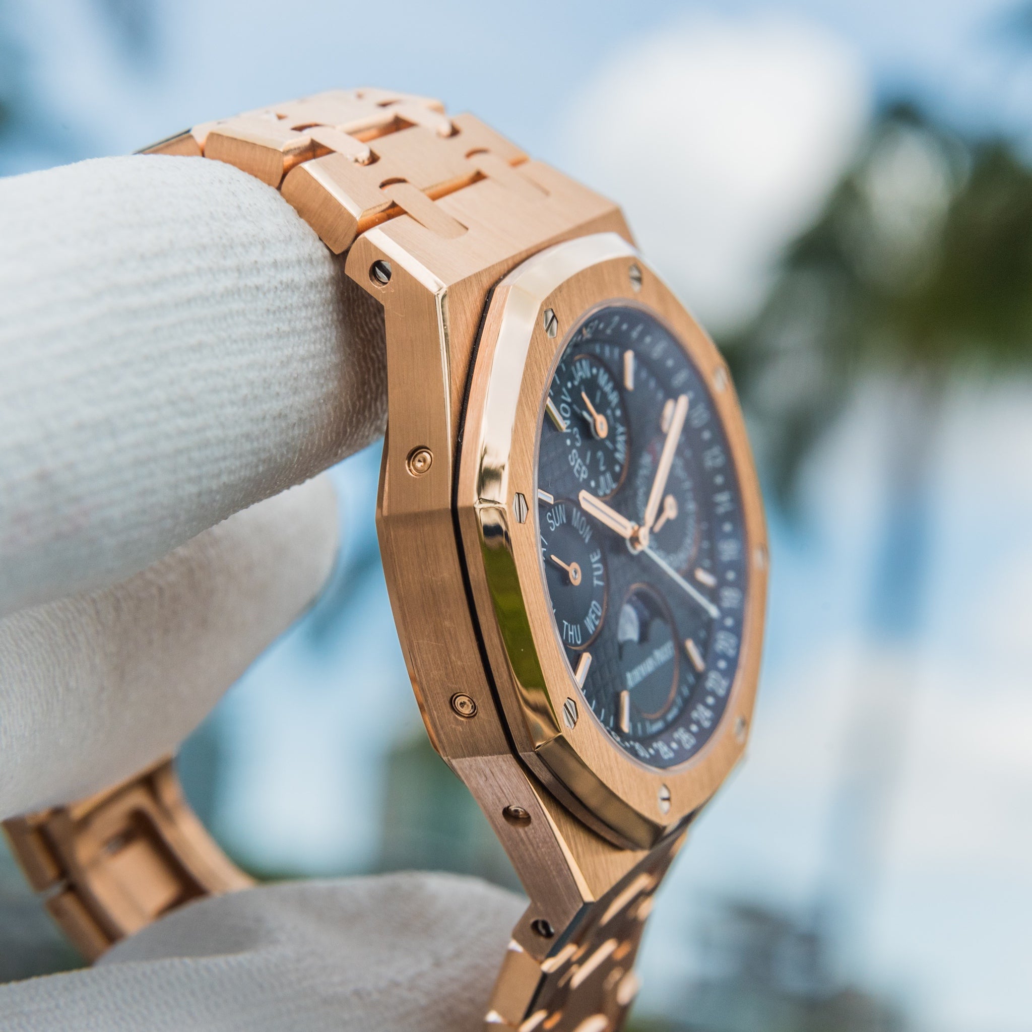 Audemars Piguet 26574or | 2017 Royal Oak Perpetual | Blue Dial | Rose Gold