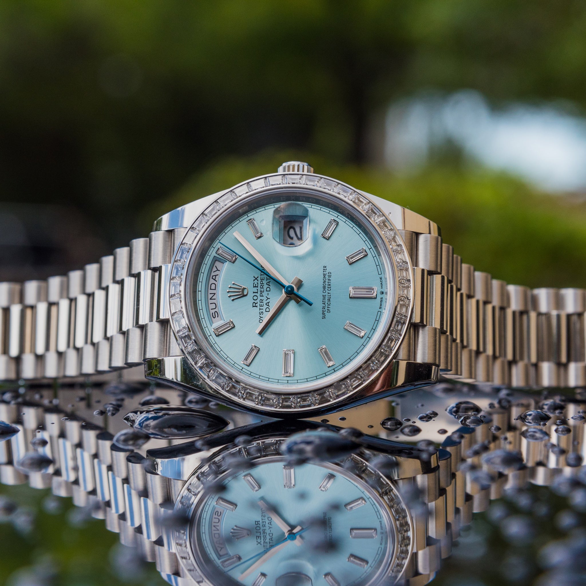 Rolex 2022 Day-Date 40mm Platinum with Baguette Bezel 228396TBR