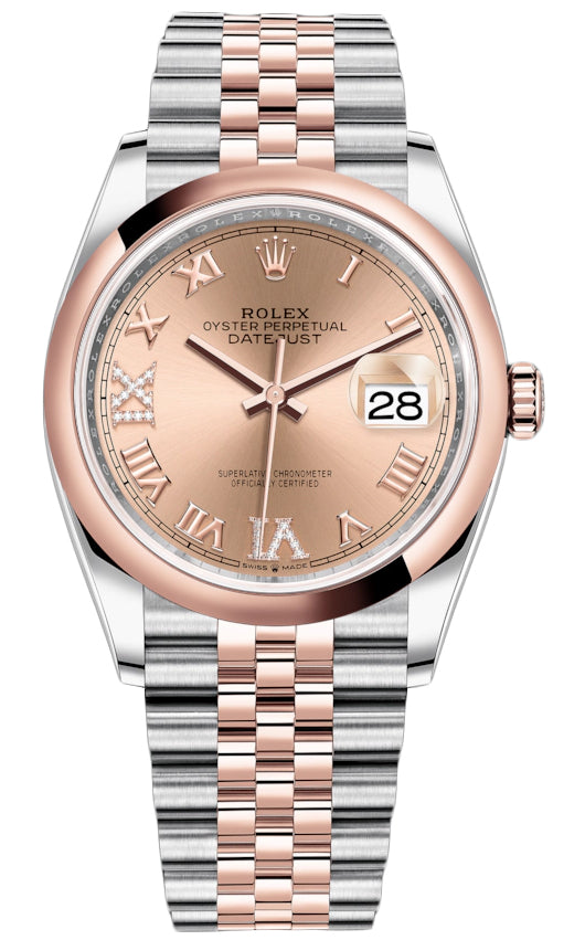 2022 Rolex Datejust 36mm Rose Gold Roman Dial 126201
