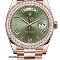 Rolex Unworn 2022 Day-Date 40mm Olive Dial Diamond Bezel 228345rbr