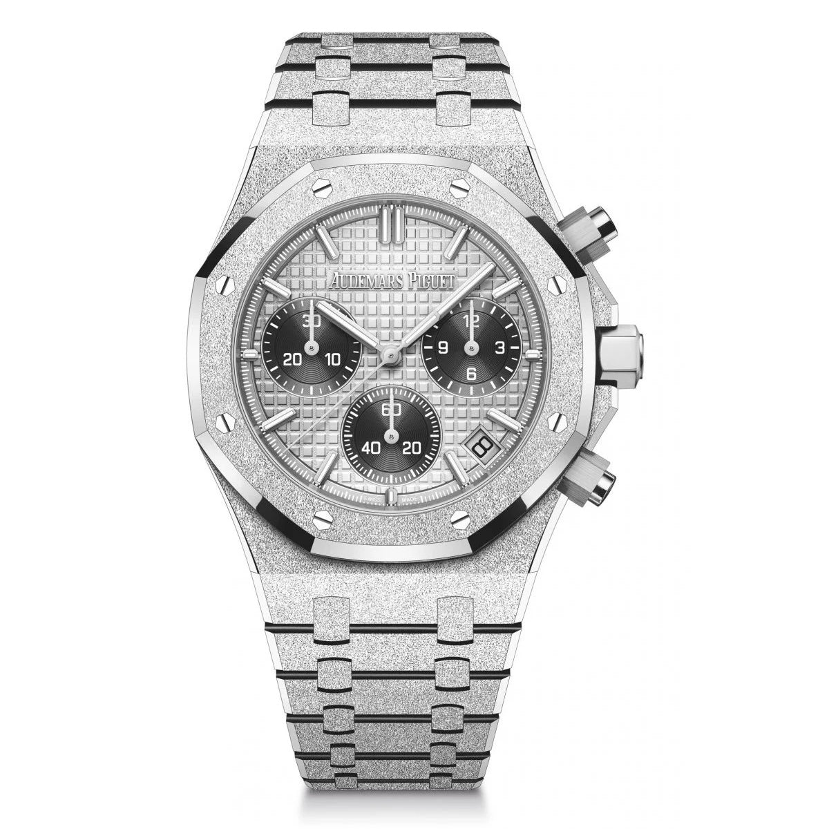 2023 Audemars Piguet Royal Oak Chronograph Frosted White Gold Grey Dia