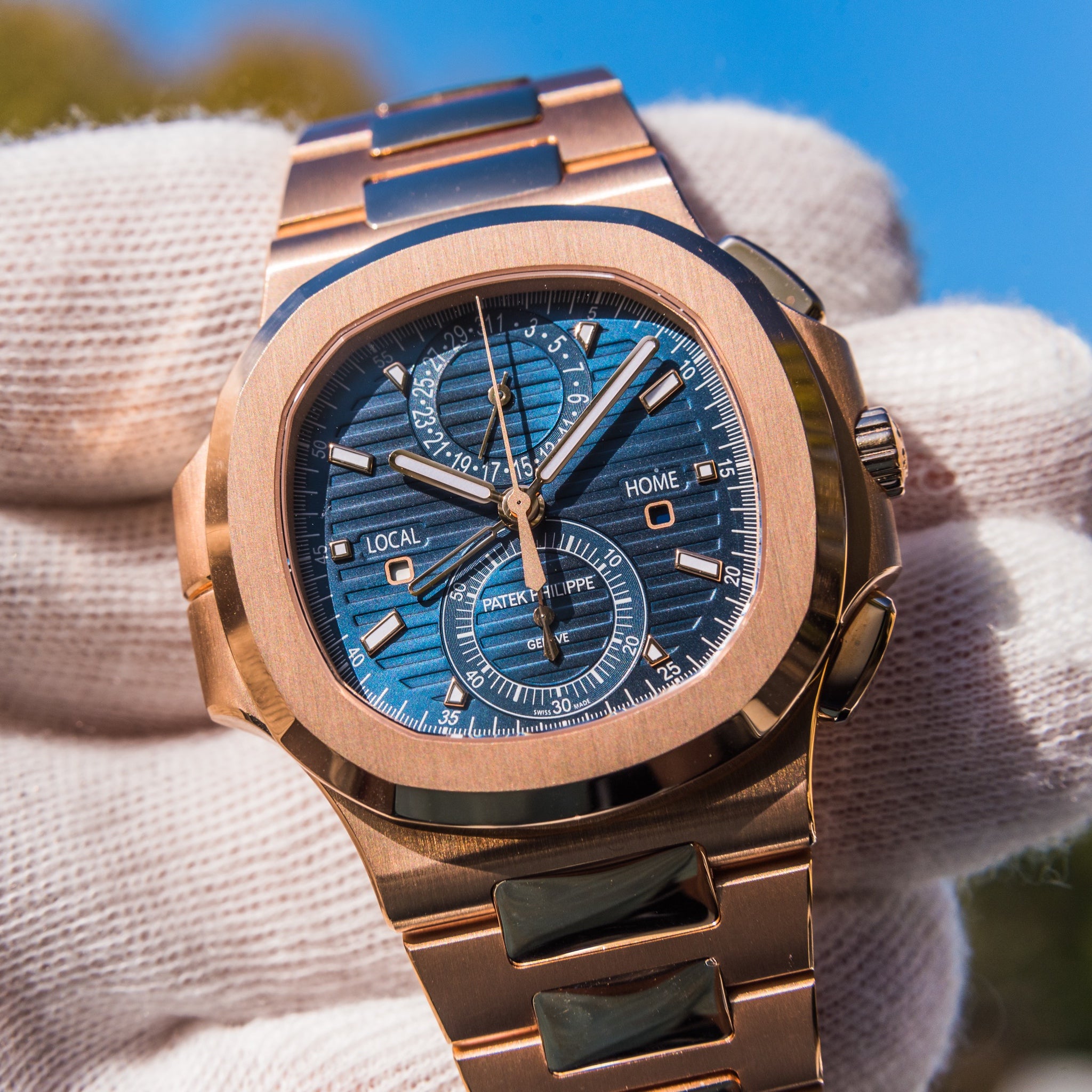 Patek Philippe 2023 Nautilus 5990/1R-001 Travel Time Chronograph Blue Dial