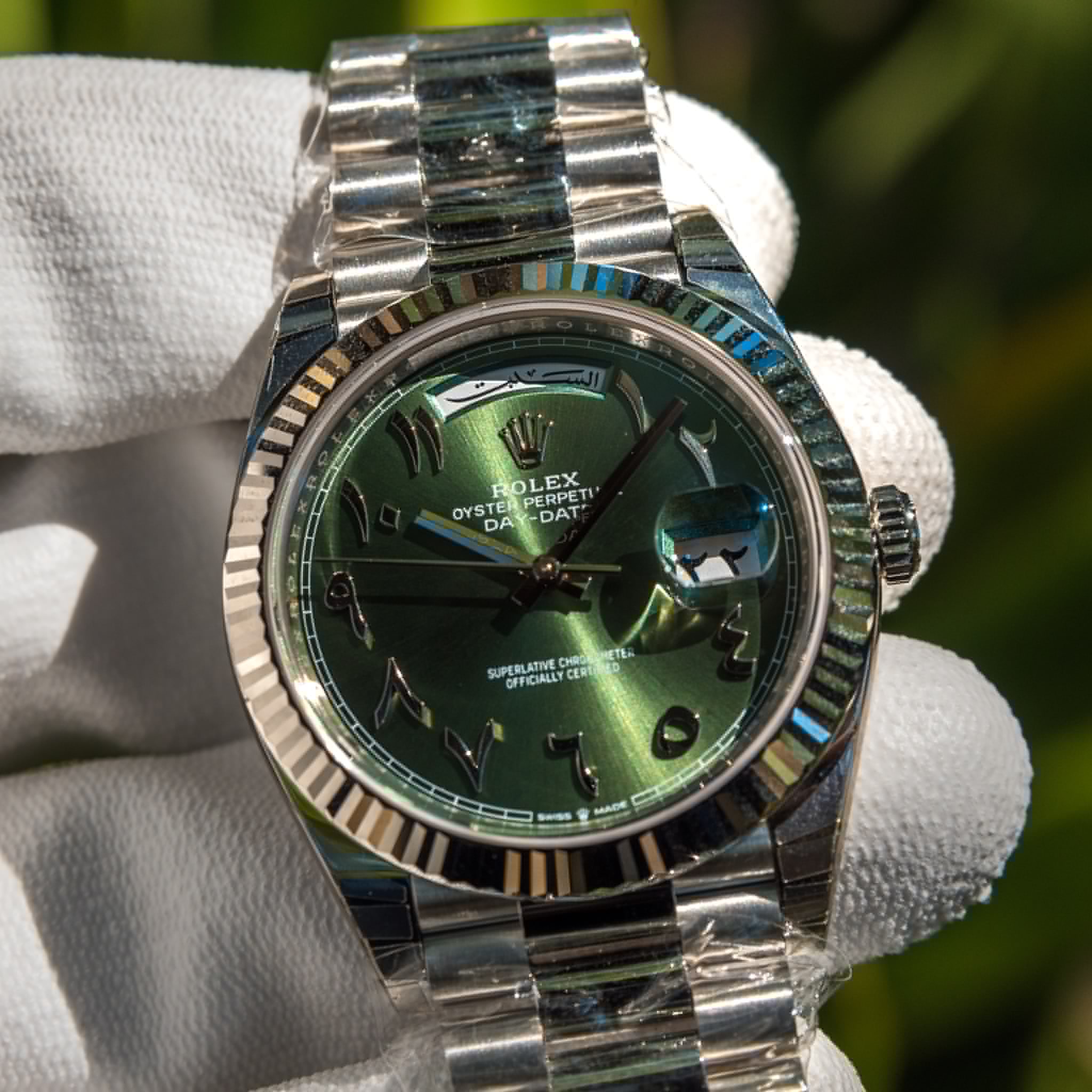 Rolex Unworn 2022 Day-Date Green Arabic Fluted 228236