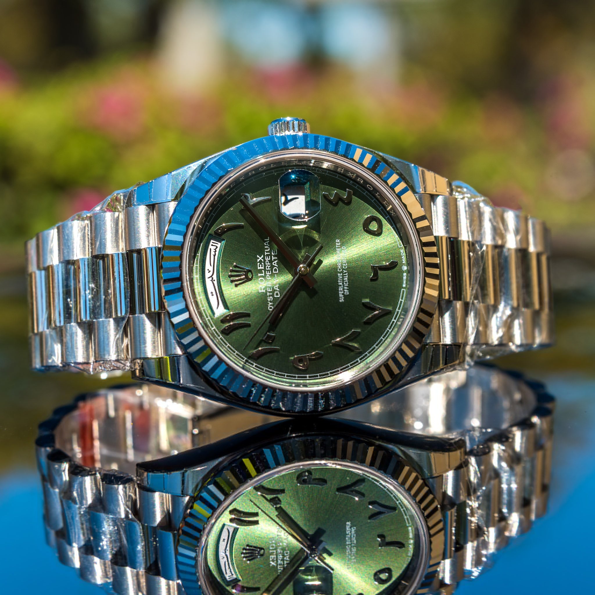 Rolex 2022 Day-Date Green Arabic Fluted 228236