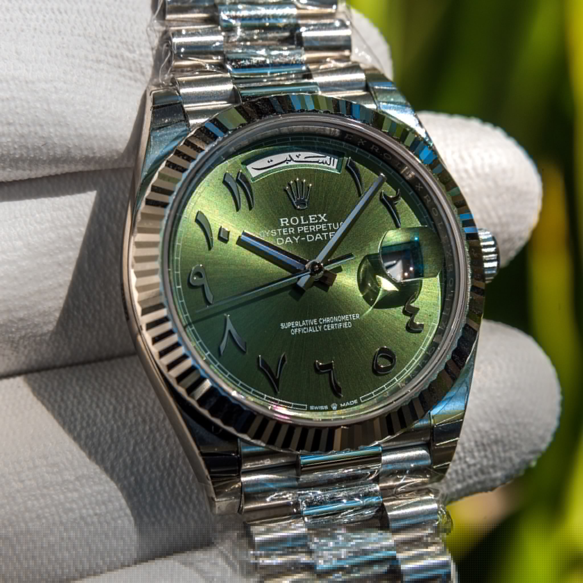 Rolex Unworn 2022 Day-Date Green Arabic Fluted 228236