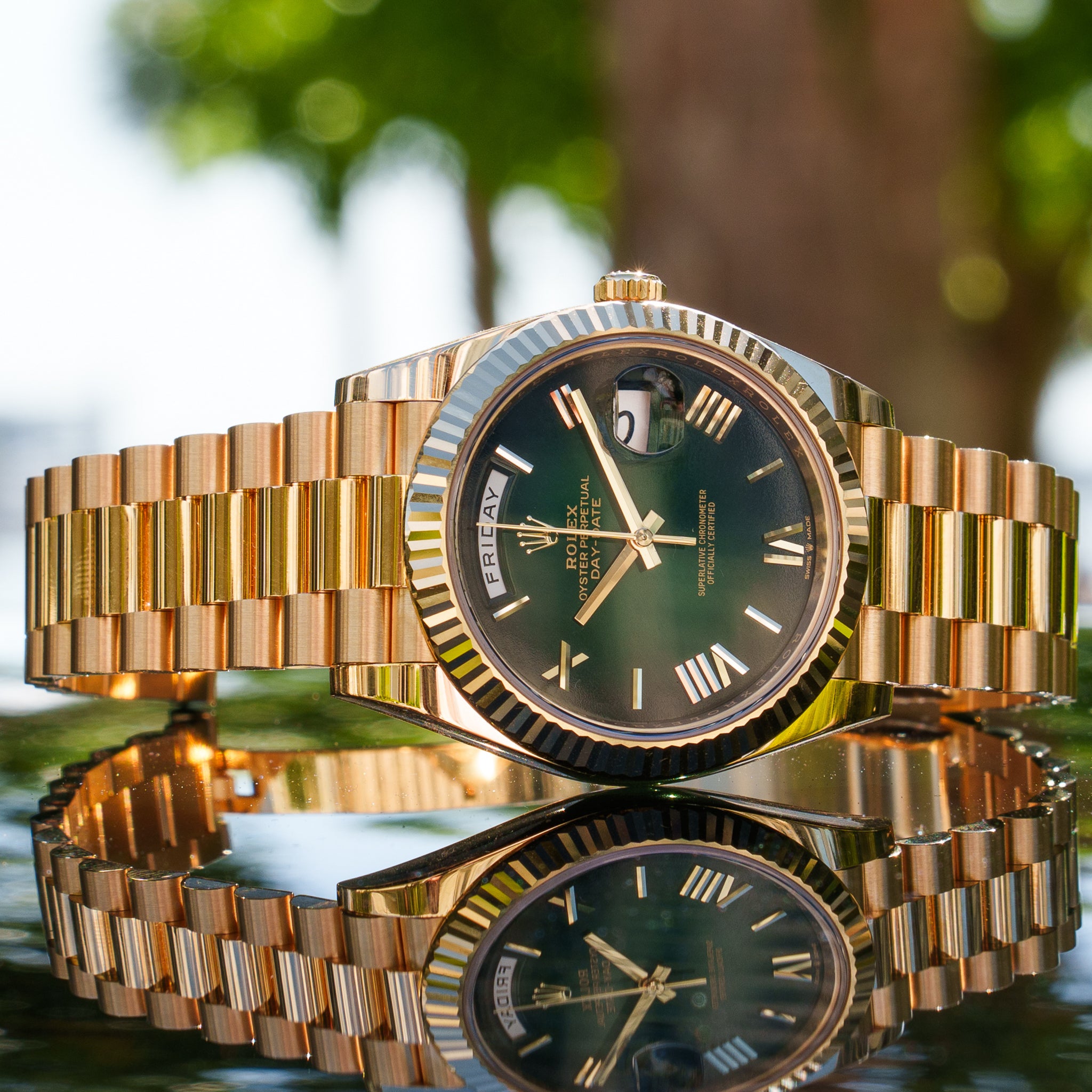 2025 Rolex 228238 Day-Date Green Fume Dial 40mm