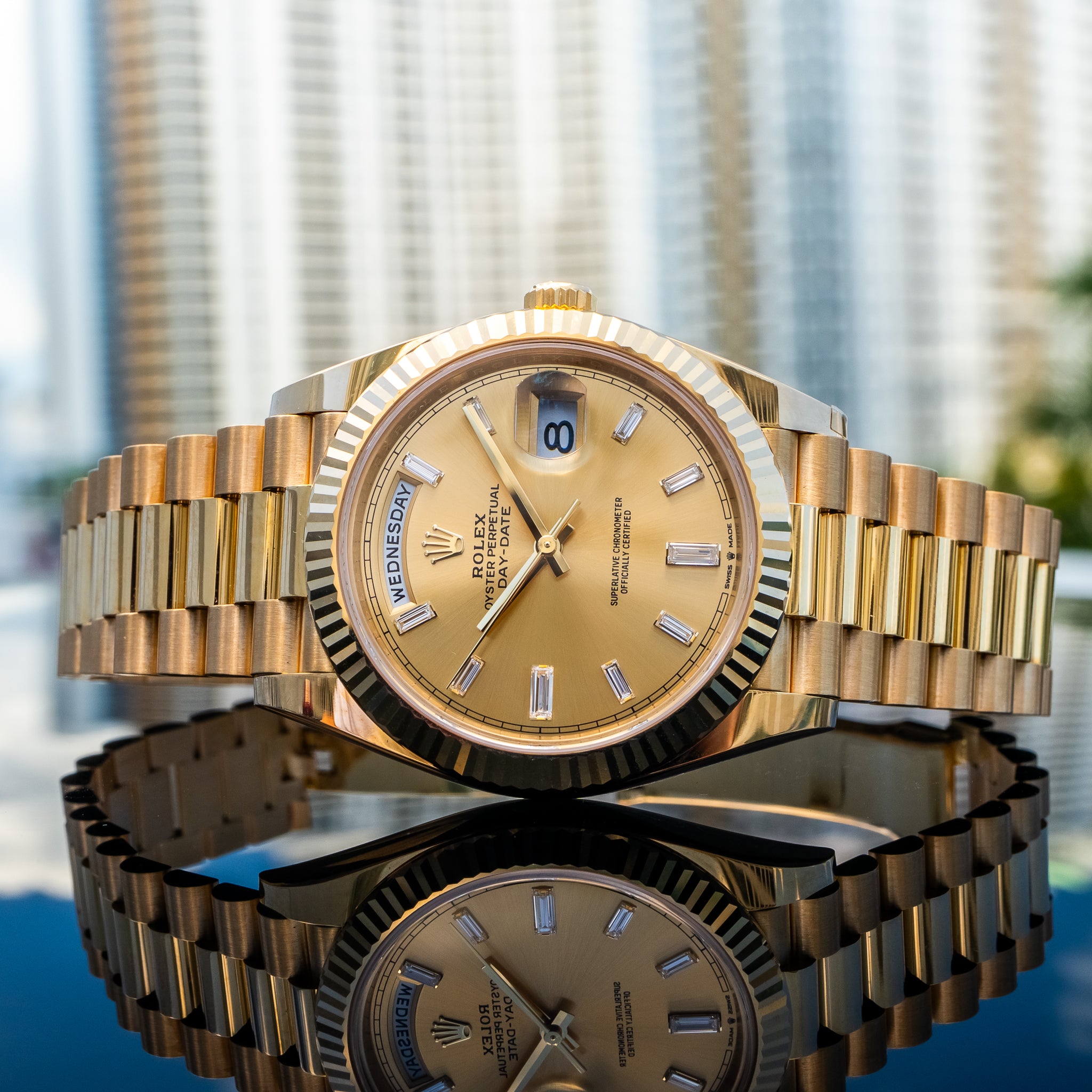 2024 Rolex Day-Date 228238A Yellow Gold Baguette 40mm