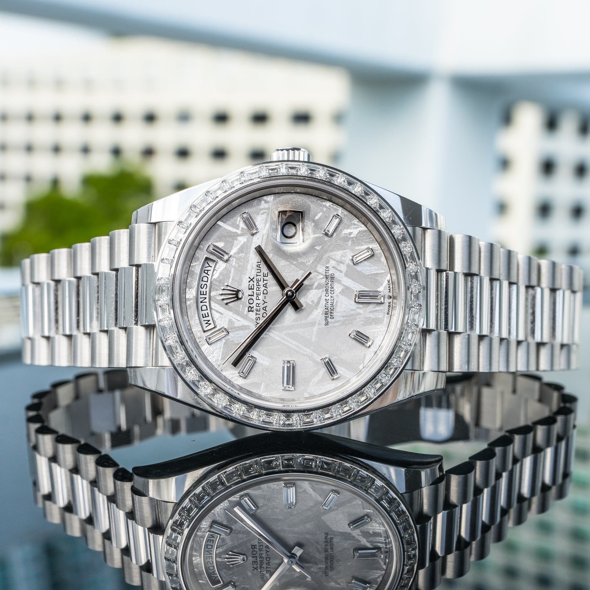 Rolex 228396TBR Day-Date Platinum Baguette Bezel Meteorite 40mm