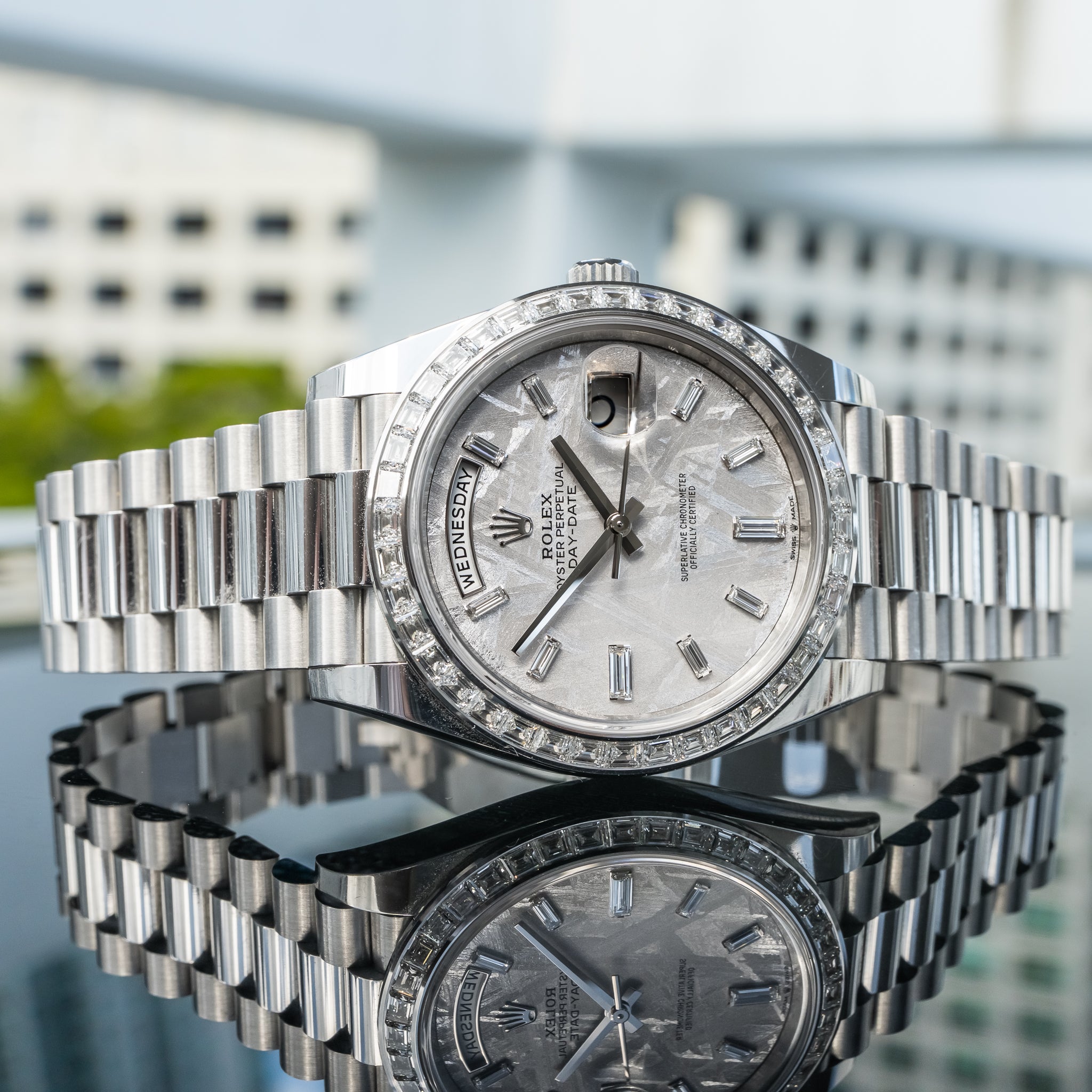 Rolex 228396TBR Day-Date Platinum Baguette Bezel Meteorite 40mm
