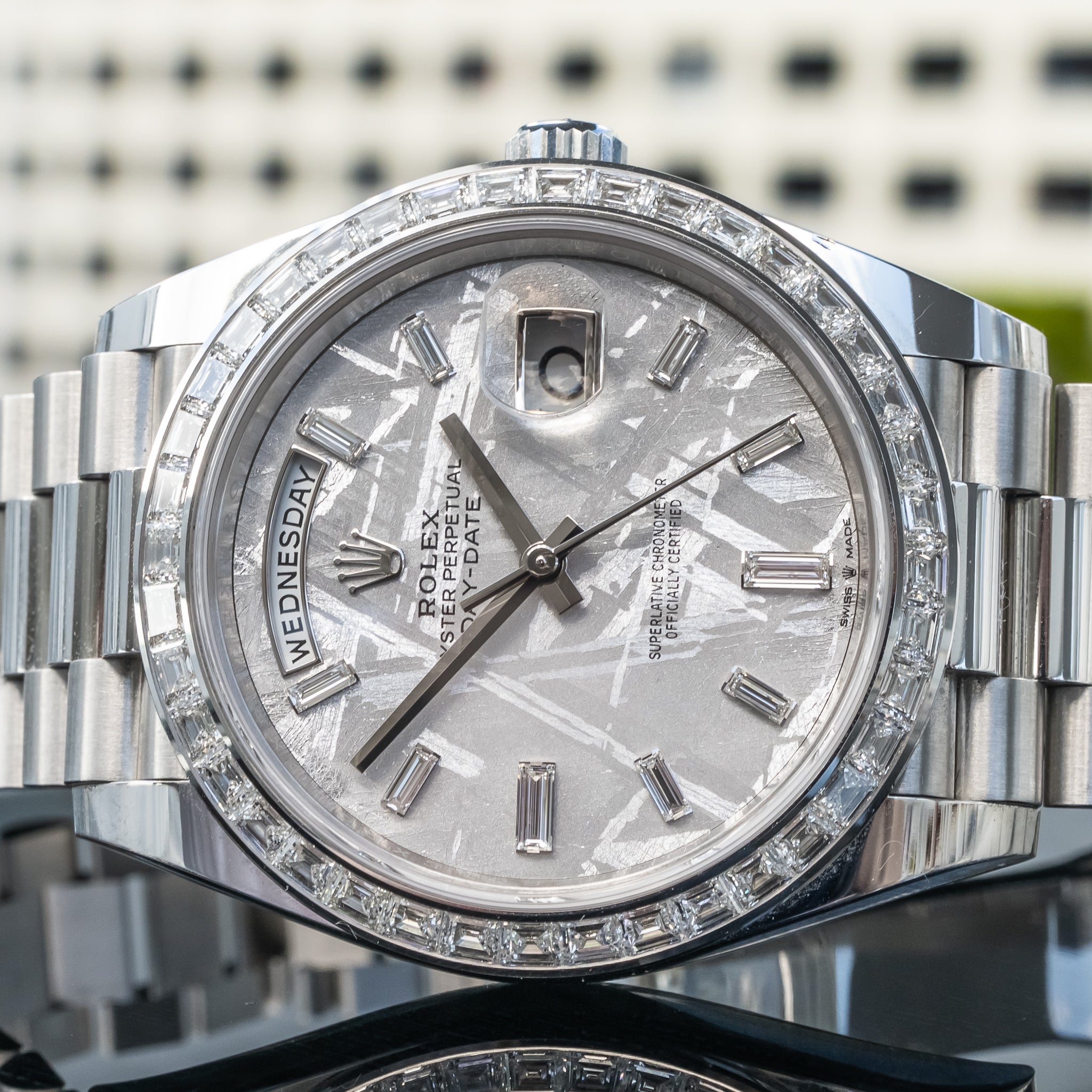 Rolex 228396TBR Day-Date Platinum Baguette Bezel Meteorite 40mm