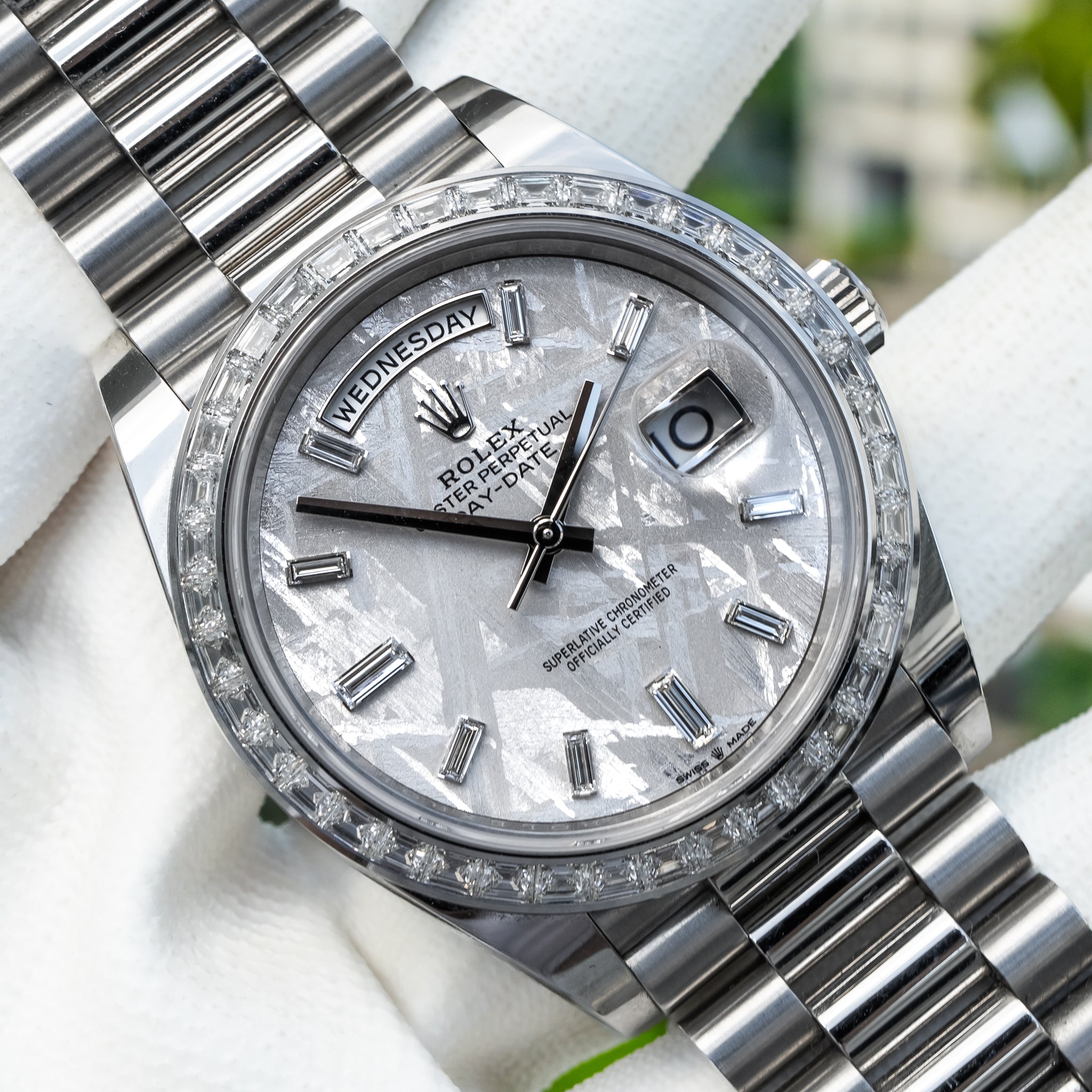 Rolex 228396TBR Day-Date Platinum Baguette Bezel Meteorite 40mm
