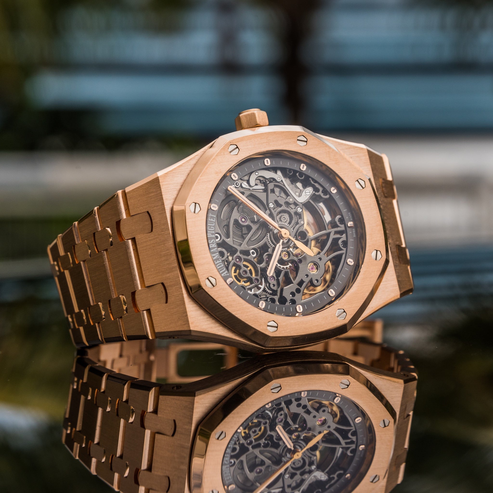 Ap royal oak clearance 39mm skeleton rose gold