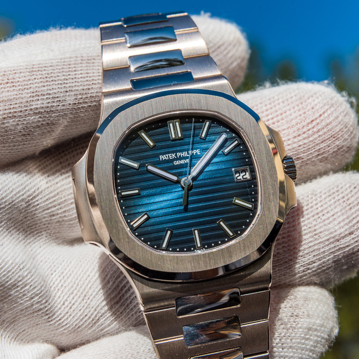 Patek Philippe Nautilus featuring a blue baton dial with a specia