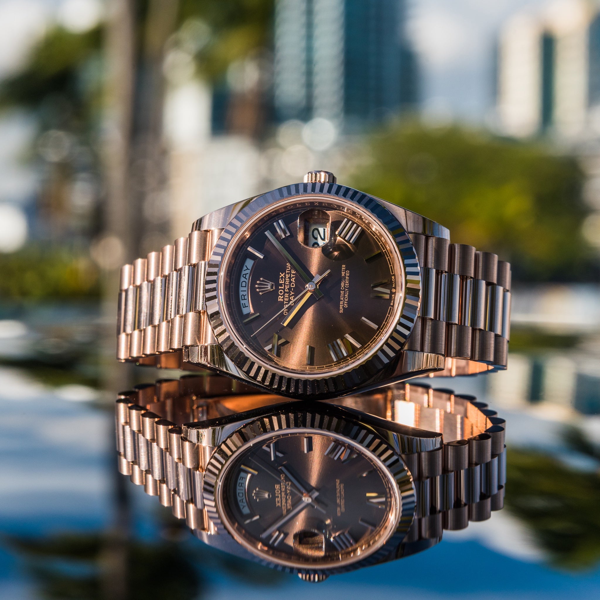 Rolex day date 40 rose sales gold chocolate dial