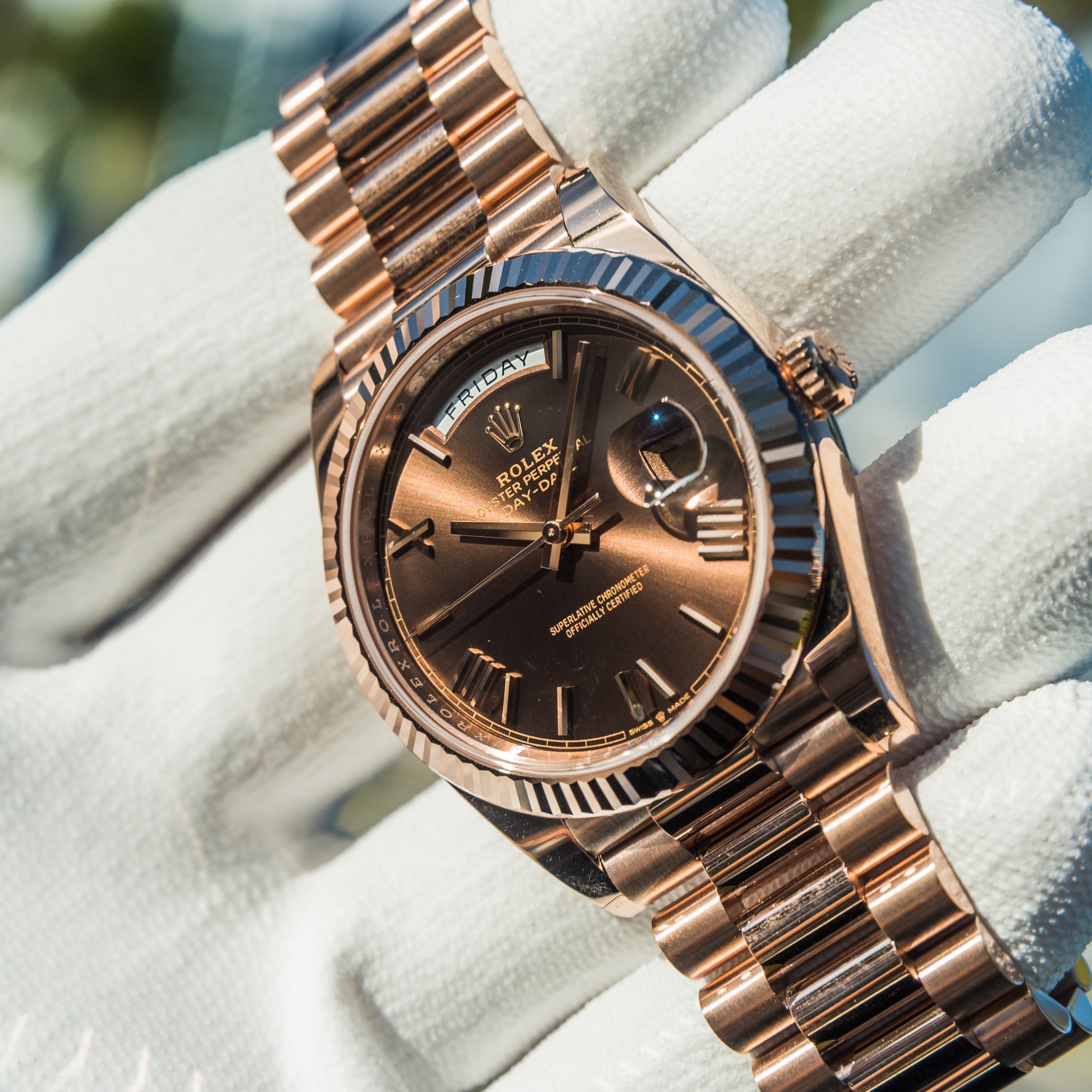 Rolex day date discount 40 chocolate dial